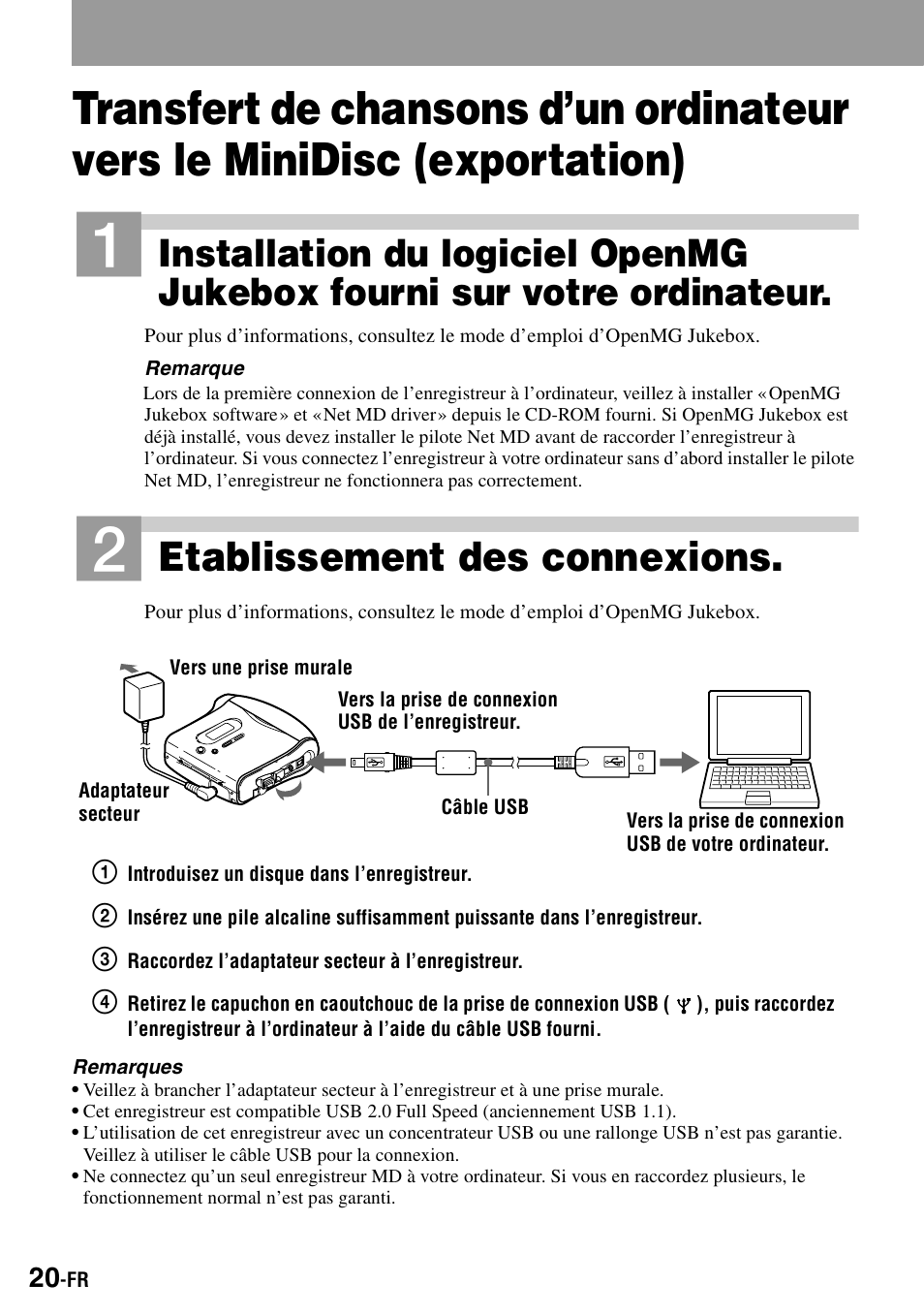 Etablissement des connexions | Sony MZ-S1 User Manual | Page 88 / 208