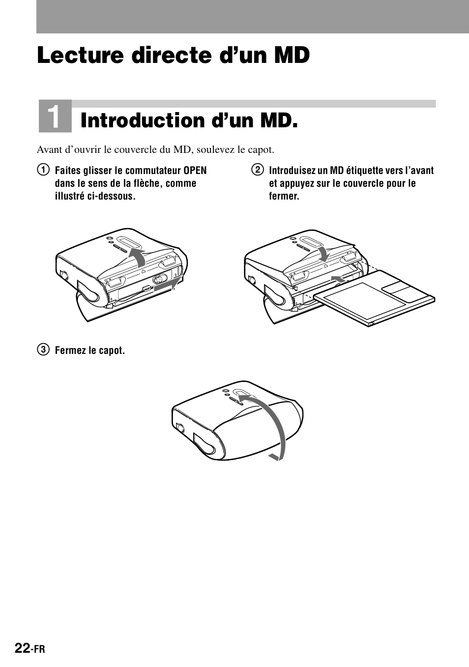 Lecture directe d’un md, Introduction d’un md | Sony MZ-S1 User Manual | Page 90 / 208