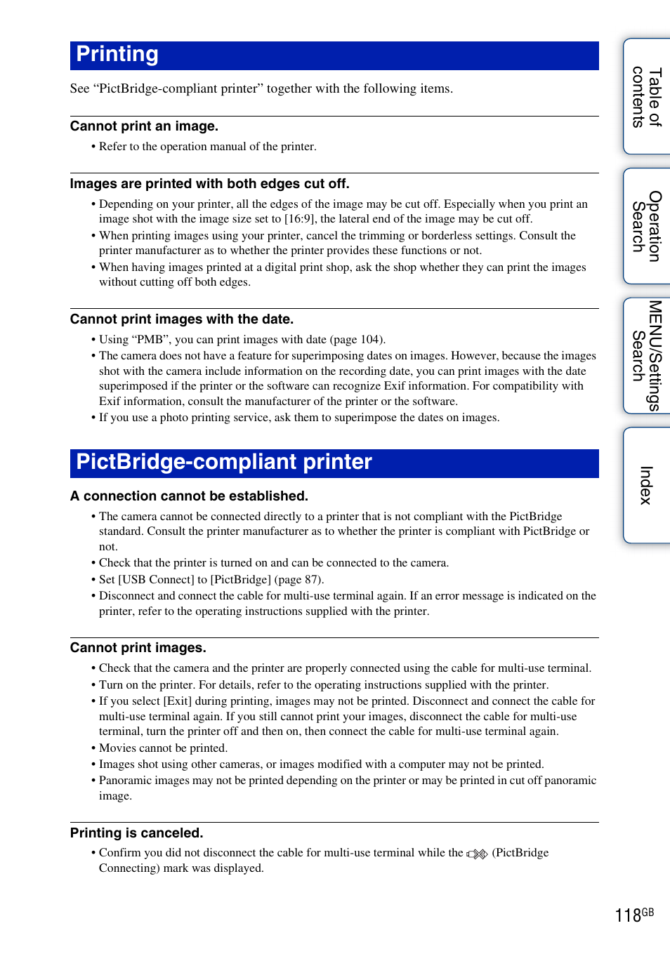 Printing pictbridge-compliant printer | Sony DSC-H55 User Manual | Page 118 / 132