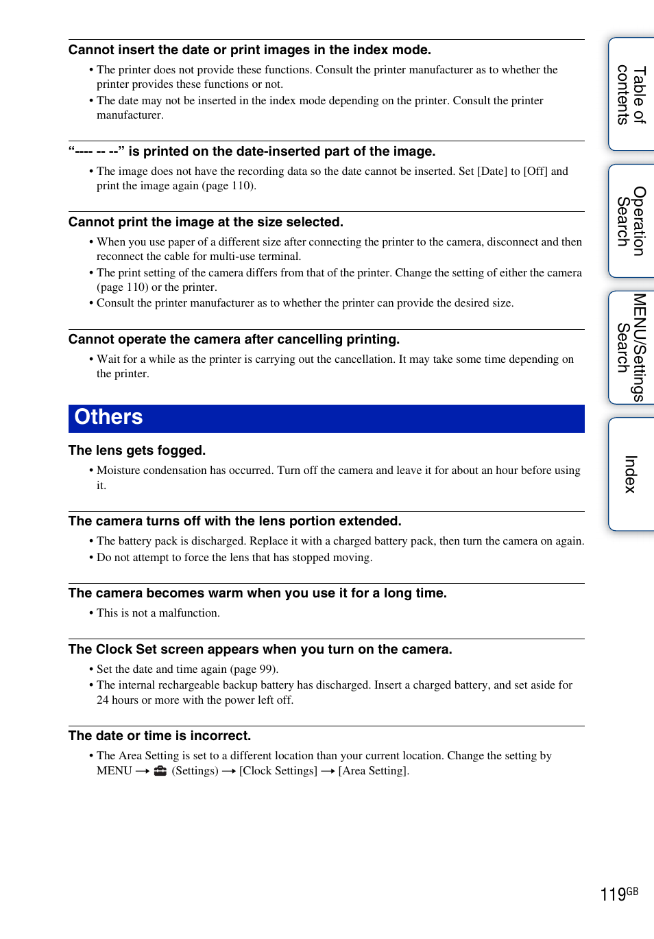 O 119, Others | Sony DSC-H55 User Manual | Page 119 / 132