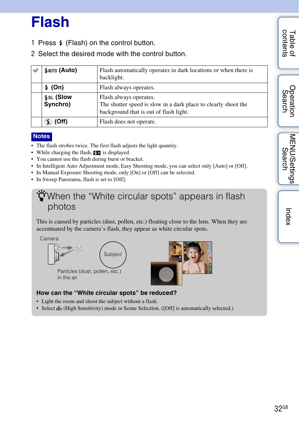 Flash | Sony DSC-H55 User Manual | Page 32 / 132