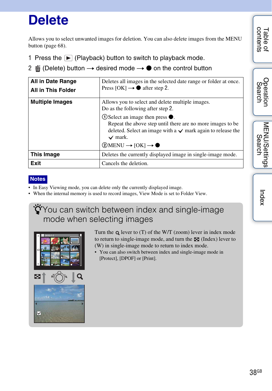 Delete | Sony DSC-H55 User Manual | Page 38 / 132