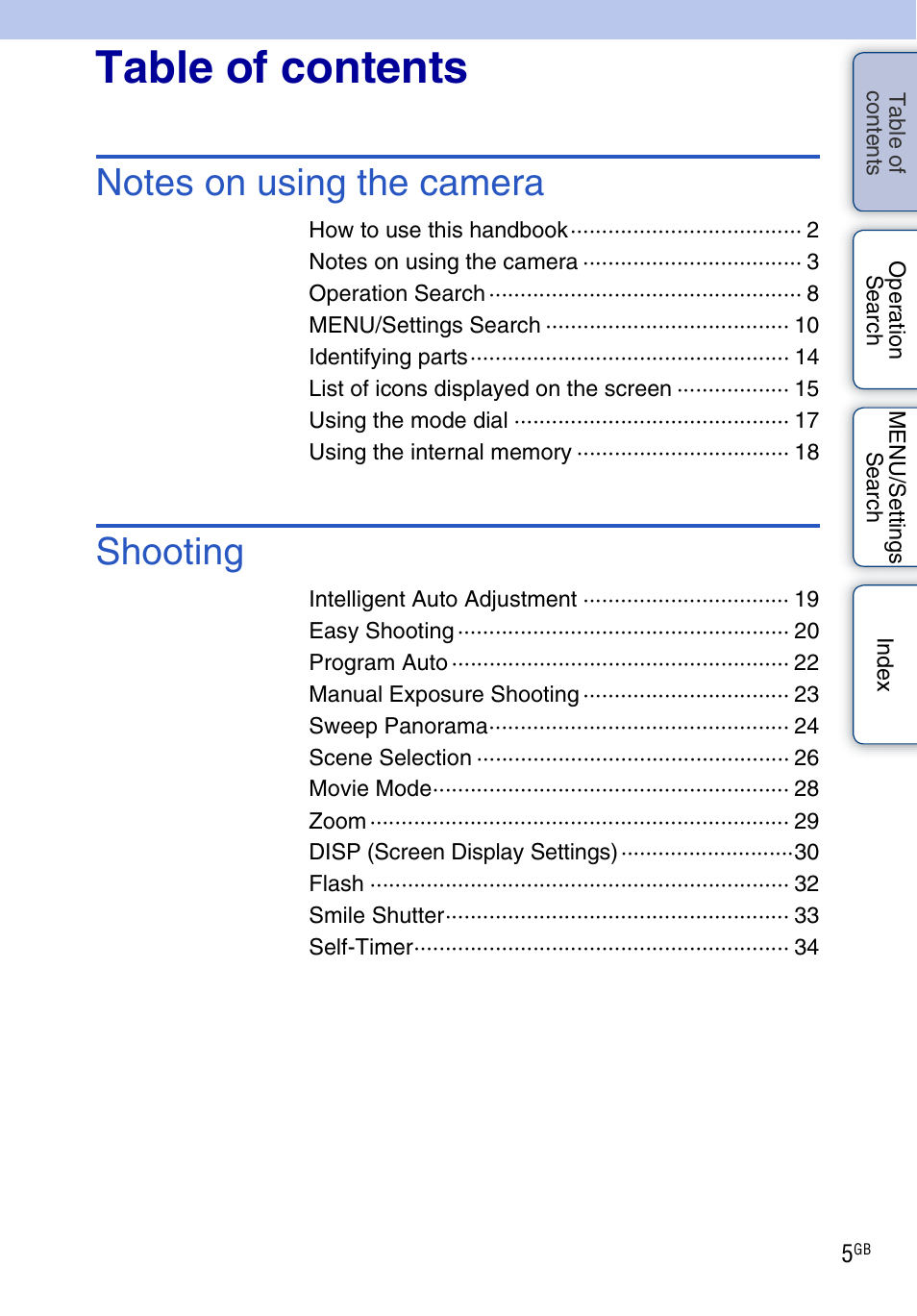 Sony DSC-H55 User Manual | Page 5 / 132