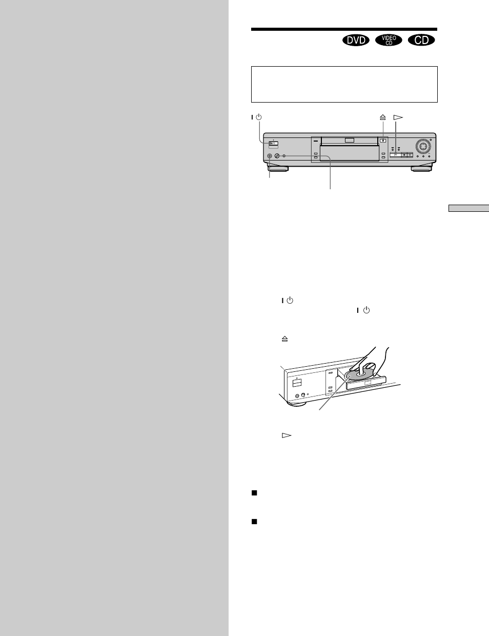 Playing discs, Reproducción de discos | Sony DVP S530D User Manual | Page 15 / 132