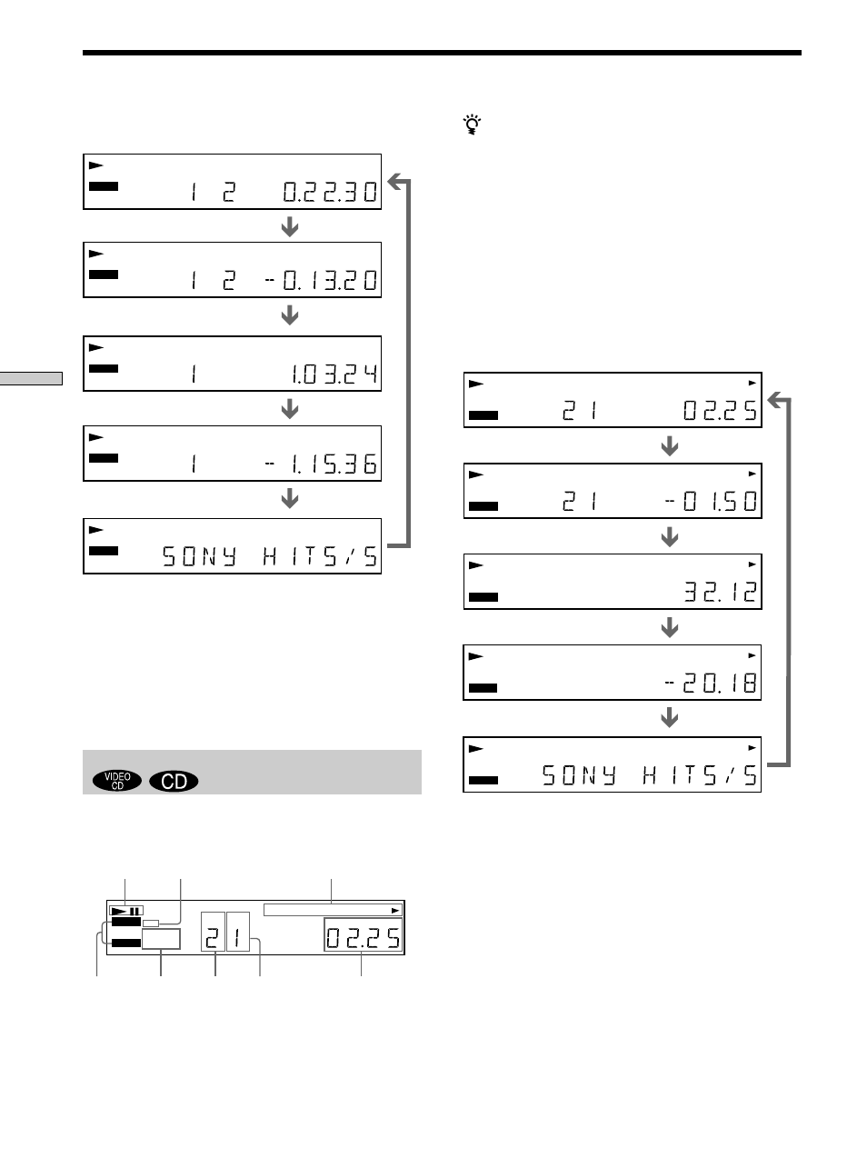 Al reproducir un cd/video cd, Uso del visor del panel frontal, Repr oducción de discos | Al reproducir discos video cd con funciones pbc, Nota, Notas | Sony DVP S530D User Manual | Page 88 / 132