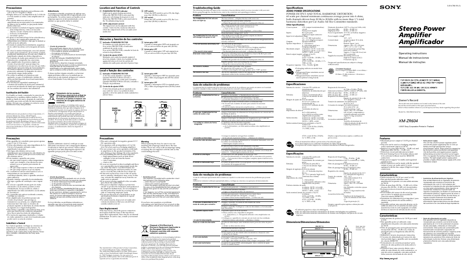 Sony XM-ZR604R User Manual | 2 pages