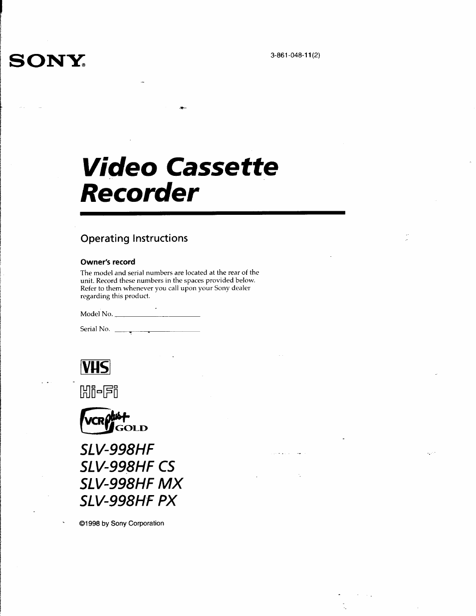 Sony SLV-998HF User Manual | 100 pages
