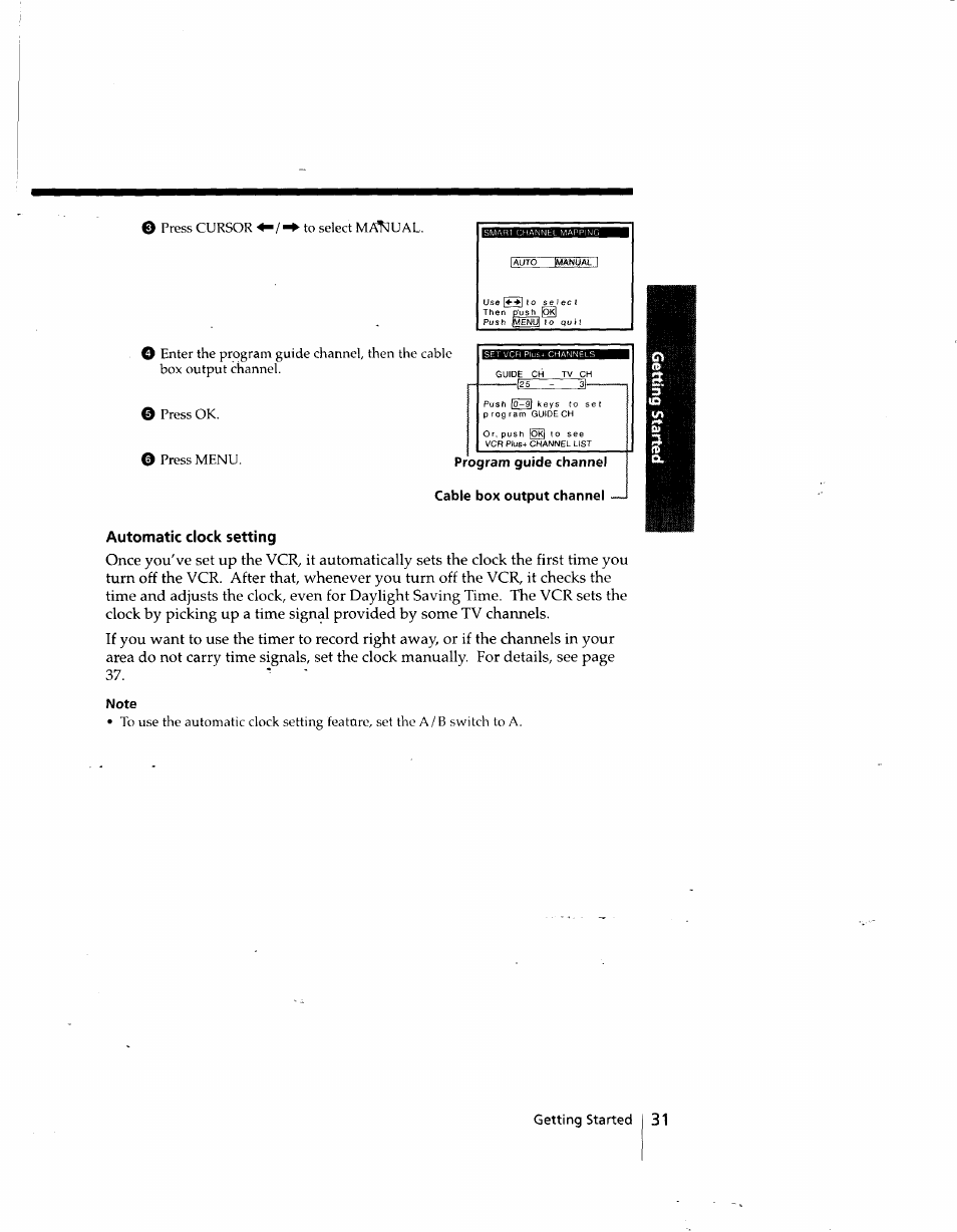 Automatic clock setting, Note | Sony SLV-998HF User Manual | Page 31 / 100