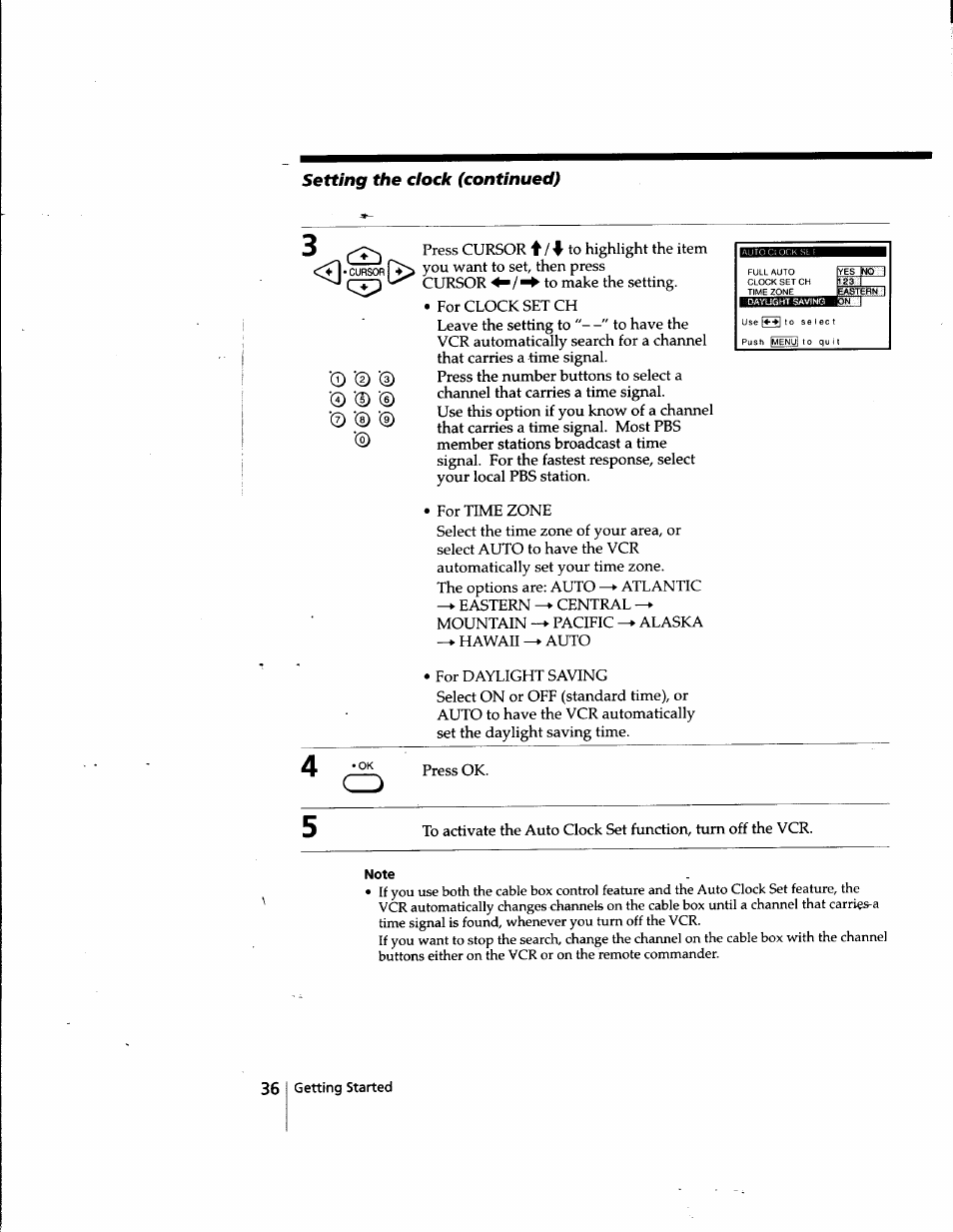 Setting the clock (continued) | Sony SLV-998HF User Manual | Page 36 / 100