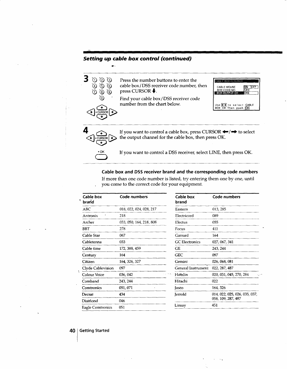 Setting up cable box control (continued) | Sony SLV-998HF User Manual | Page 40 / 100