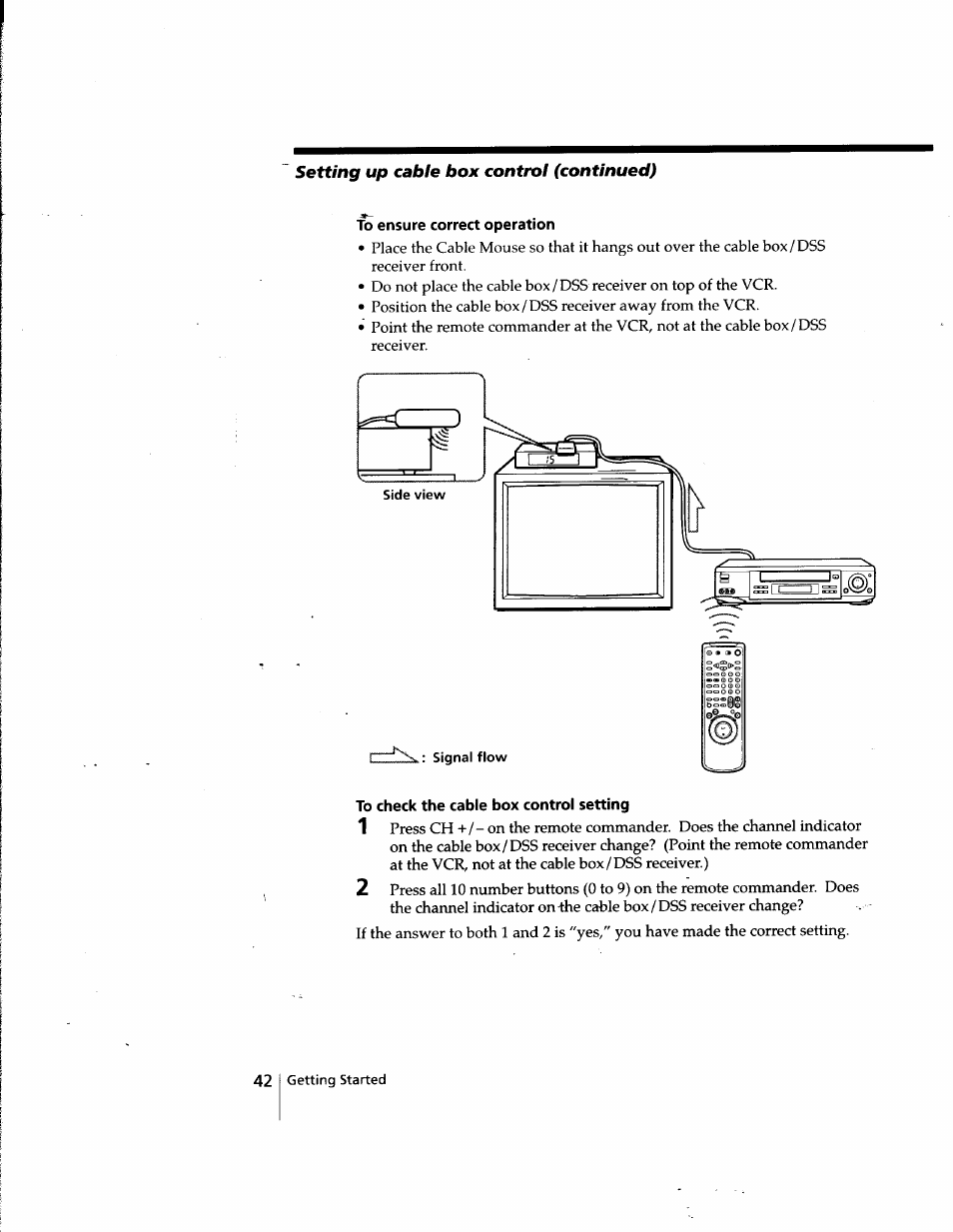 Fb ensure correct operation, To check the cable box control setting | Sony SLV-998HF User Manual | Page 42 / 100