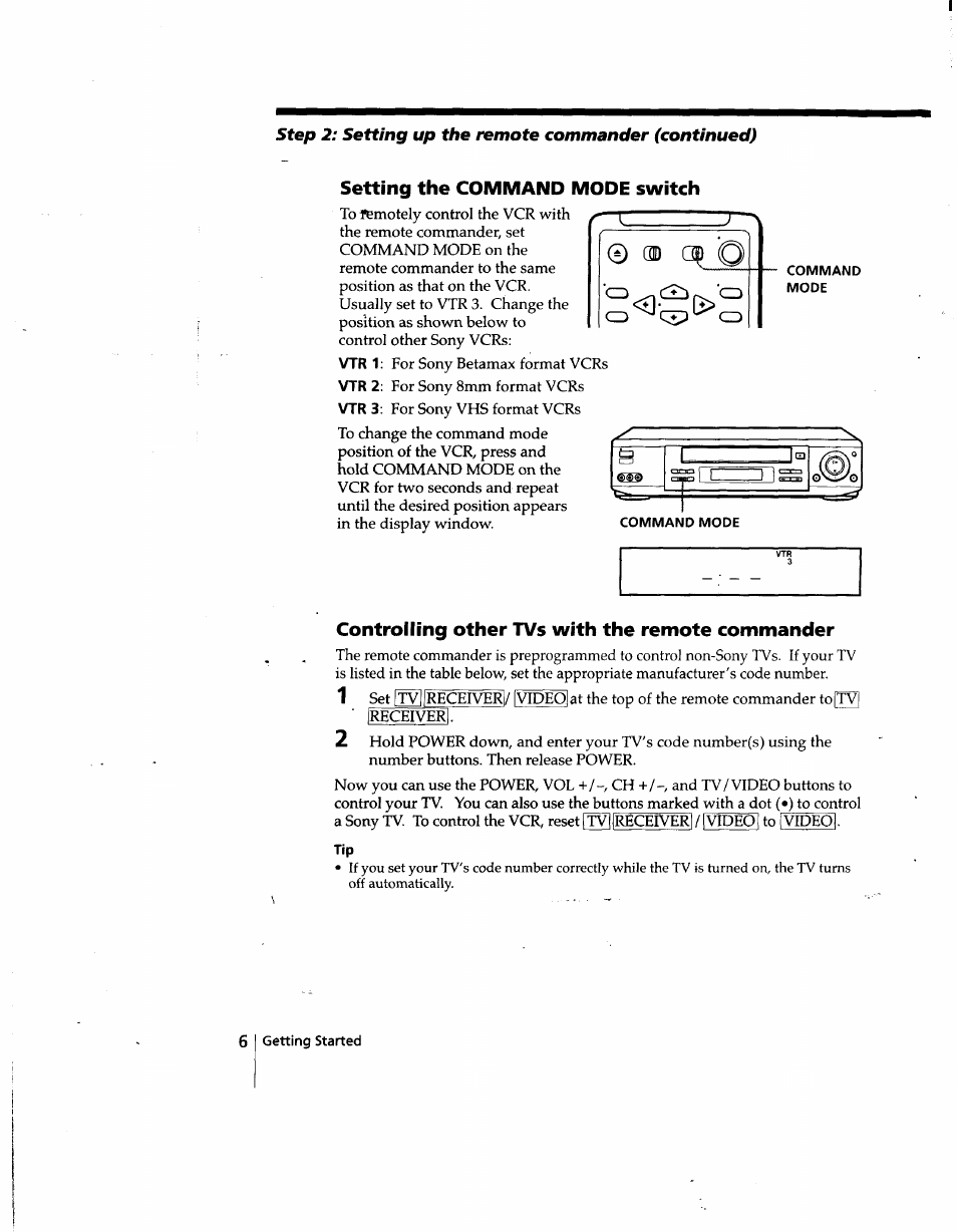 Setting the command mode switch, To(tv | Sony SLV-998HF User Manual | Page 6 / 100