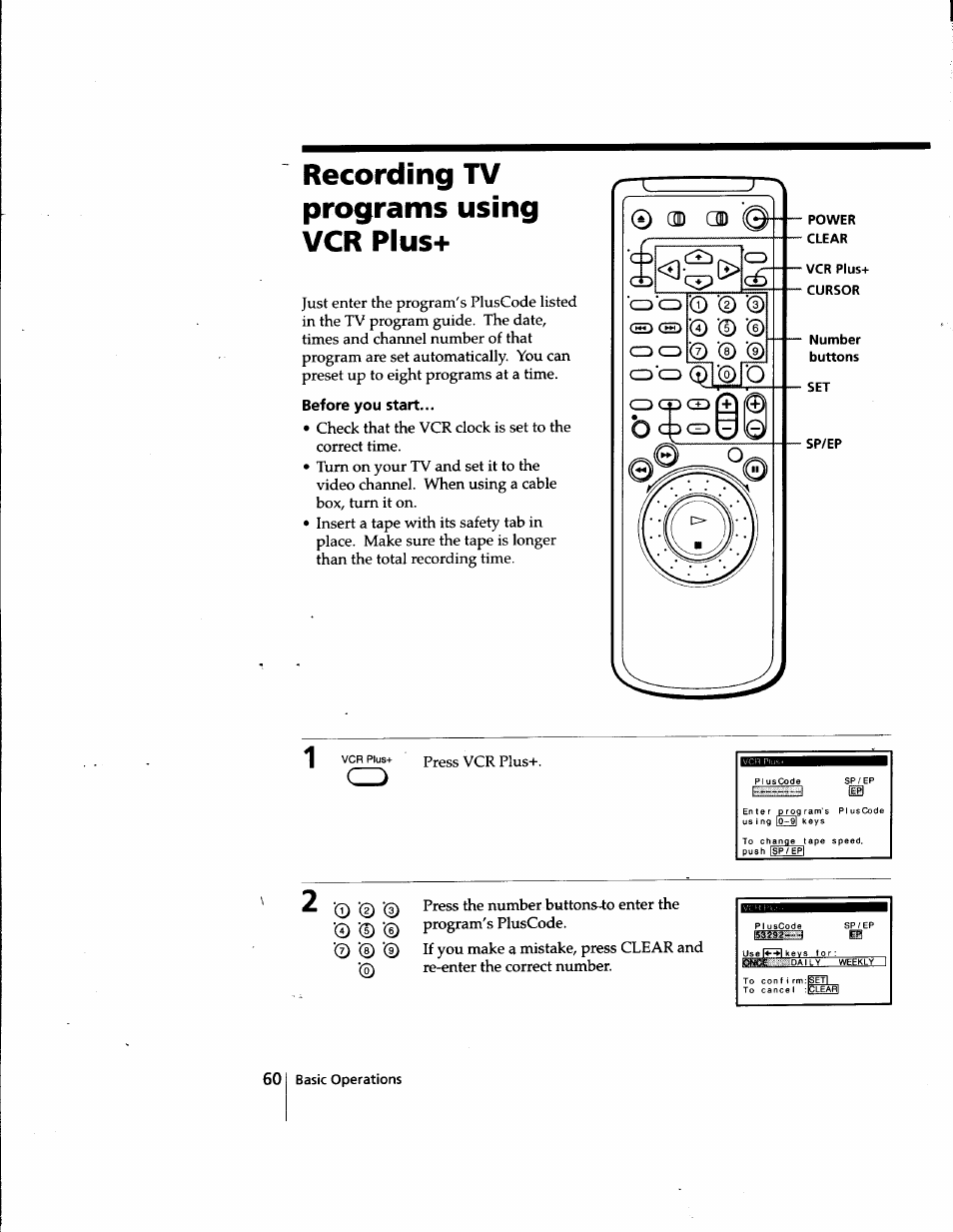 Recording tv programs using vcr plus | Sony SLV-998HF User Manual | Page 60 / 100