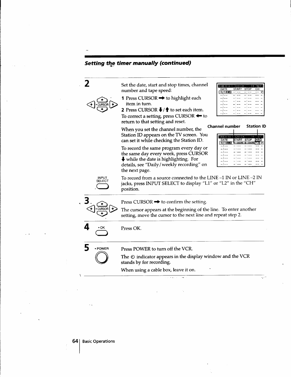 Setting the timer manuaiiy (continued) | Sony SLV-998HF User Manual | Page 64 / 100