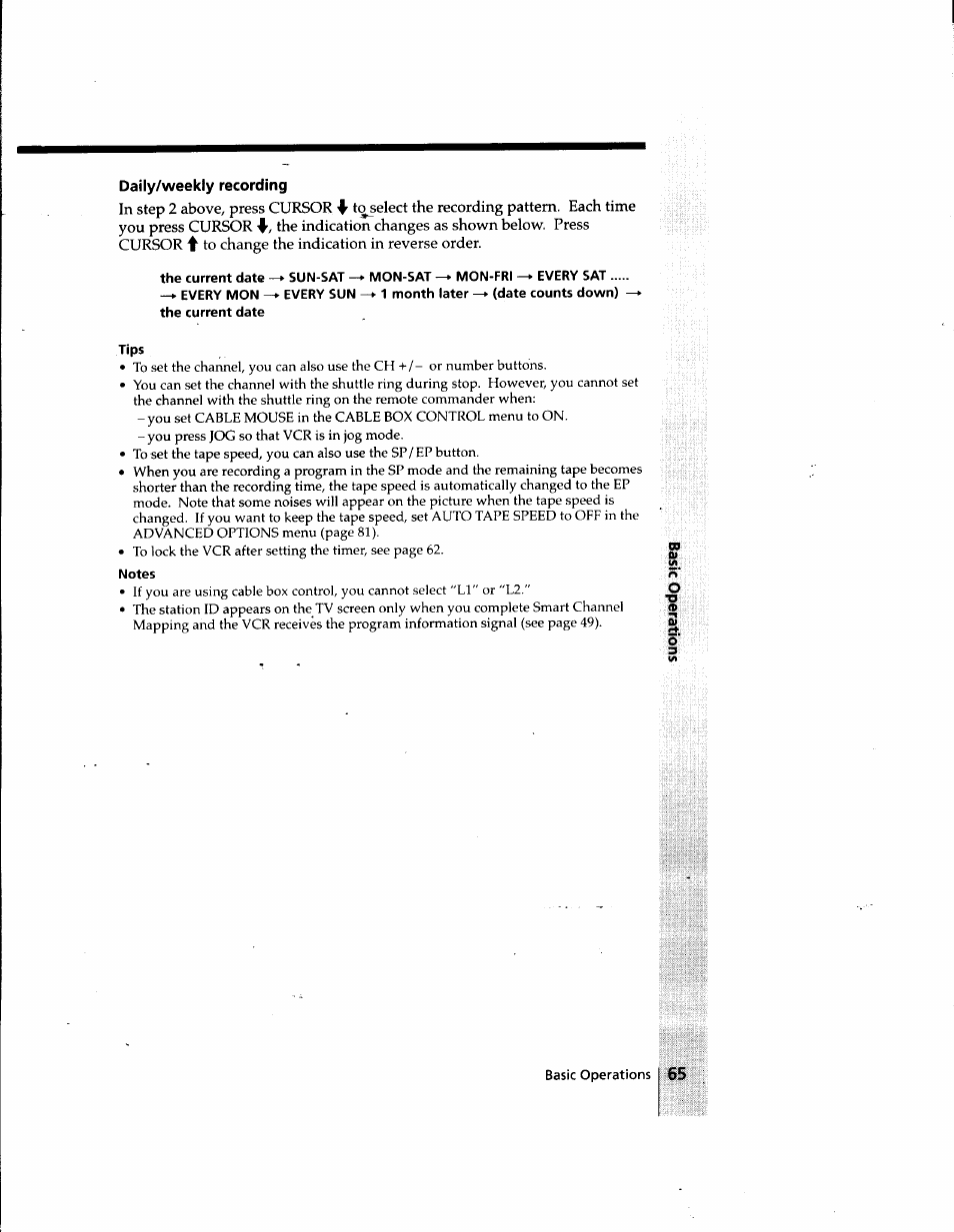 Oaily/weekly recording, Tips, Notes | Sony SLV-998HF User Manual | Page 65 / 100