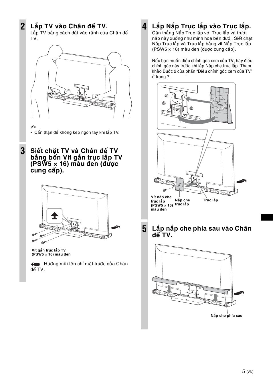 Laép tv vaøo chaân ñeá tv, Laép naép truïc laép vaøo truïc laép, Laép naép che phía sau vaøo chaân ñeá tv | Sony SU-52HX1 User Manual | Page 165 / 220