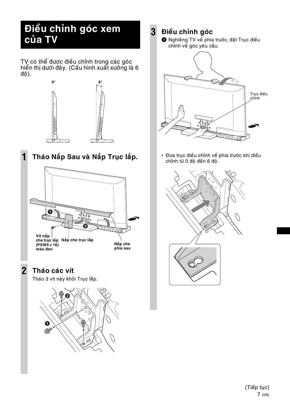 Ñieàu chænh goùc xem cuûa tv 1, Thaùo naép sau vaø naép truïc laép, Thaùo caùc vít | Ñieàu chænh goùc | Sony SU-52HX1 User Manual | Page 167 / 220