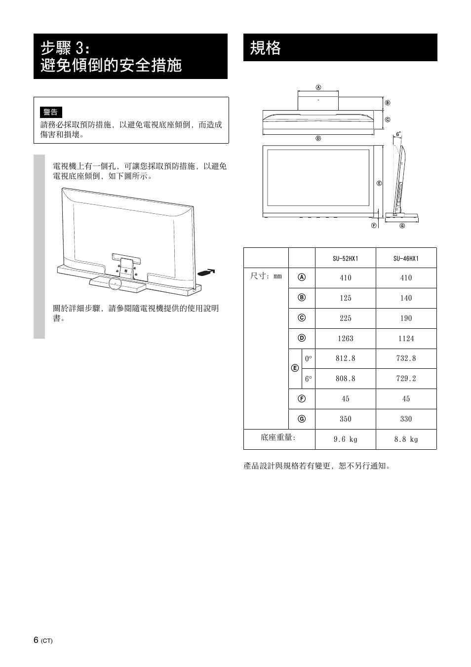 步驟3：避免傾倒的安全措施, 步驟 3： 避免傾倒的安全措施 | Sony SU-52HX1 User Manual | Page 182 / 220