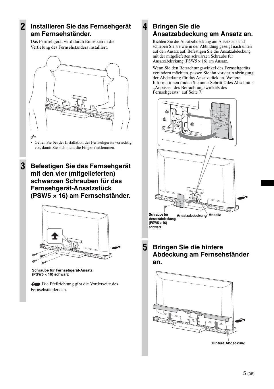 Bringen sie die ansatzabdeckung am ansatz an | Sony SU-52HX1 User Manual | Page 37 / 220