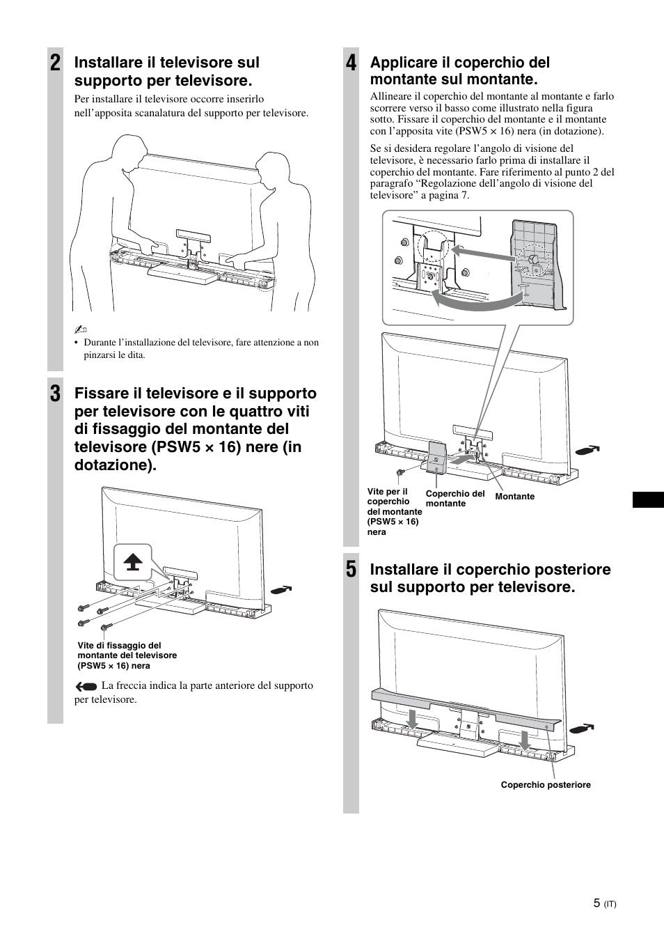 Applicare il coperchio del montante sul montante | Sony SU-52HX1 User Manual | Page 53 / 220