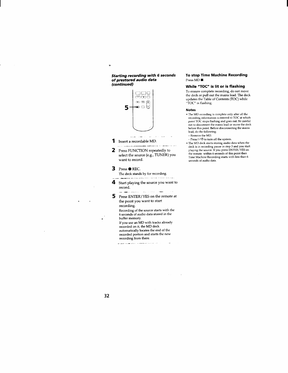 While "toc" is lit or is flashing, Notes | Sony DHC-MD333 User Manual | Page 32 / 60