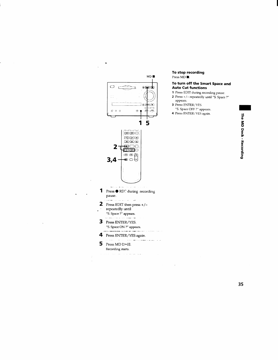 To turn off the smart space and auto cut functions | Sony DHC-MD333 User Manual | Page 35 / 60
