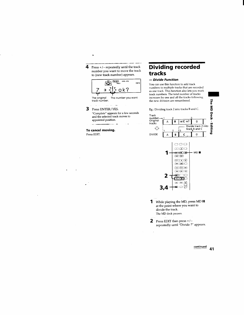 Dividing recorded tracks, Continued, 7 ^^l>ok | Sony DHC-MD333 User Manual | Page 41 / 60