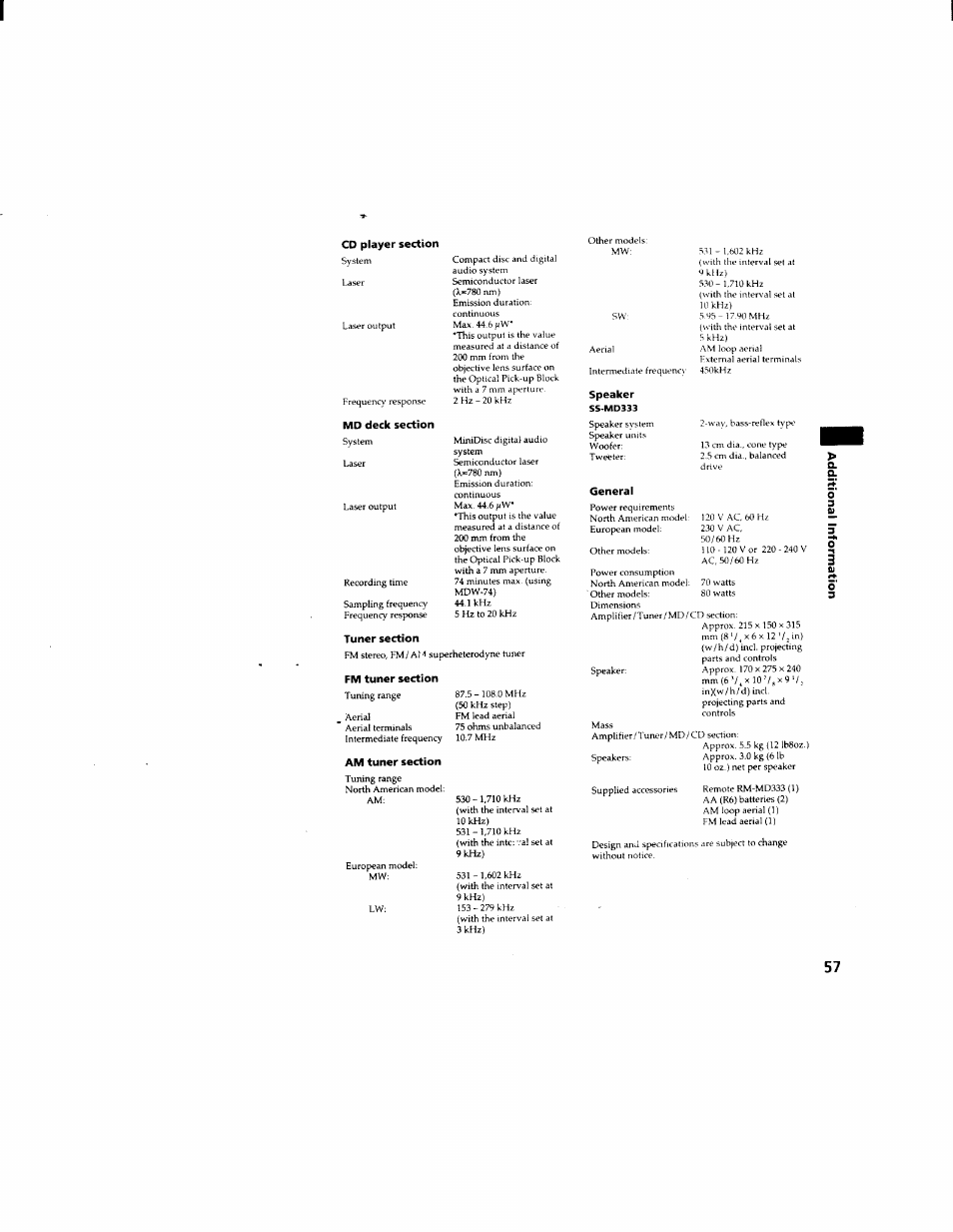 Speaker, General | Sony DHC-MD333 User Manual | Page 57 / 60