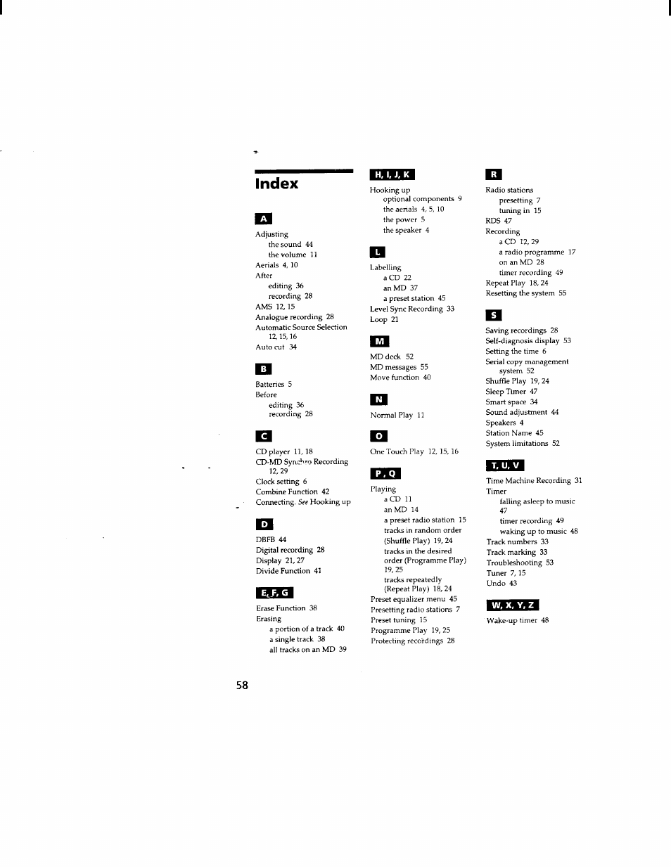 Index | Sony DHC-MD333 User Manual | Page 58 / 60