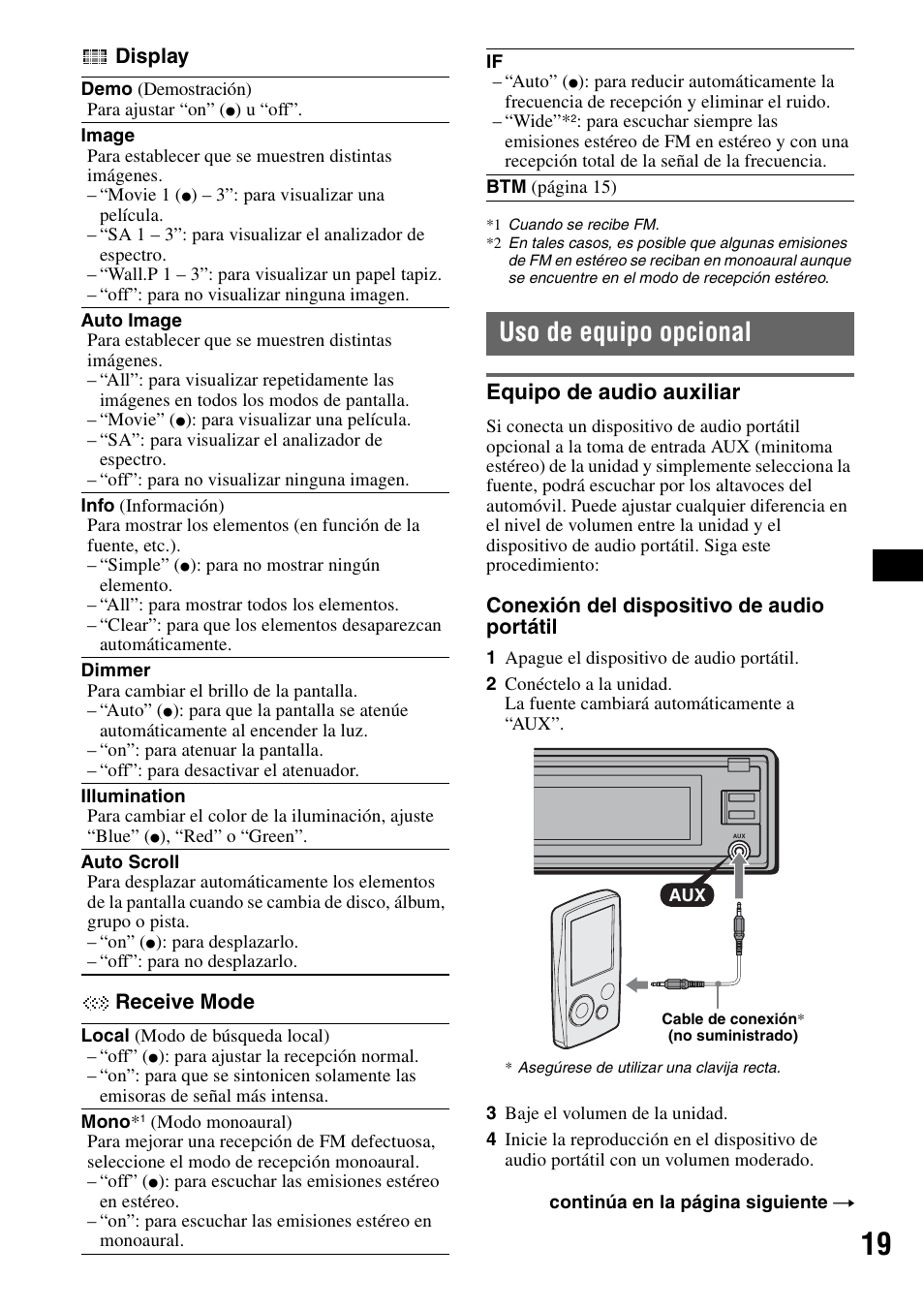 Uso de equipo opcional, Equipo de audio auxiliar | Sony CDX-GT920U User Manual | Page 43 / 56