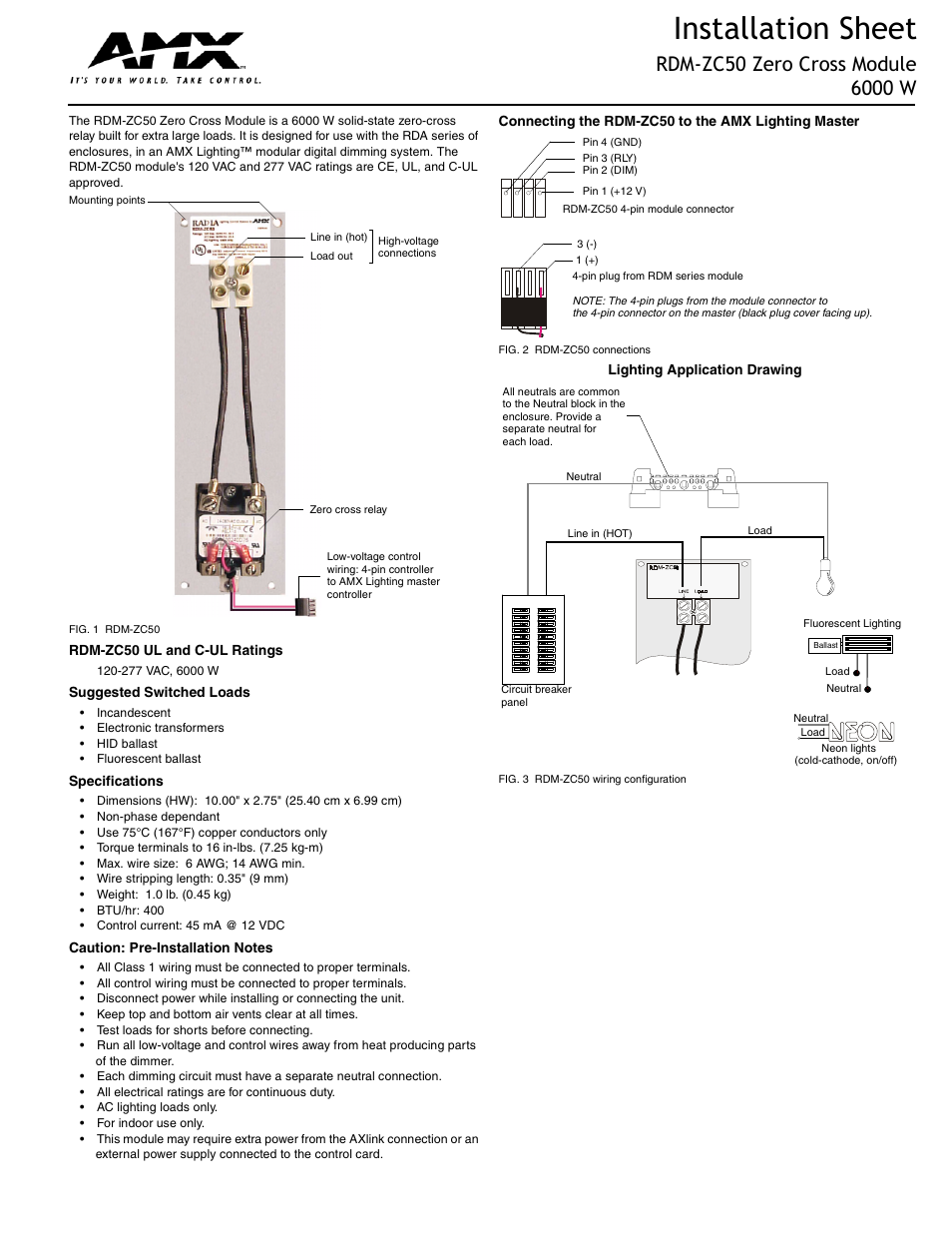 AMX Zero Cross Module RDM-ZC50 User Manual | 2 pages