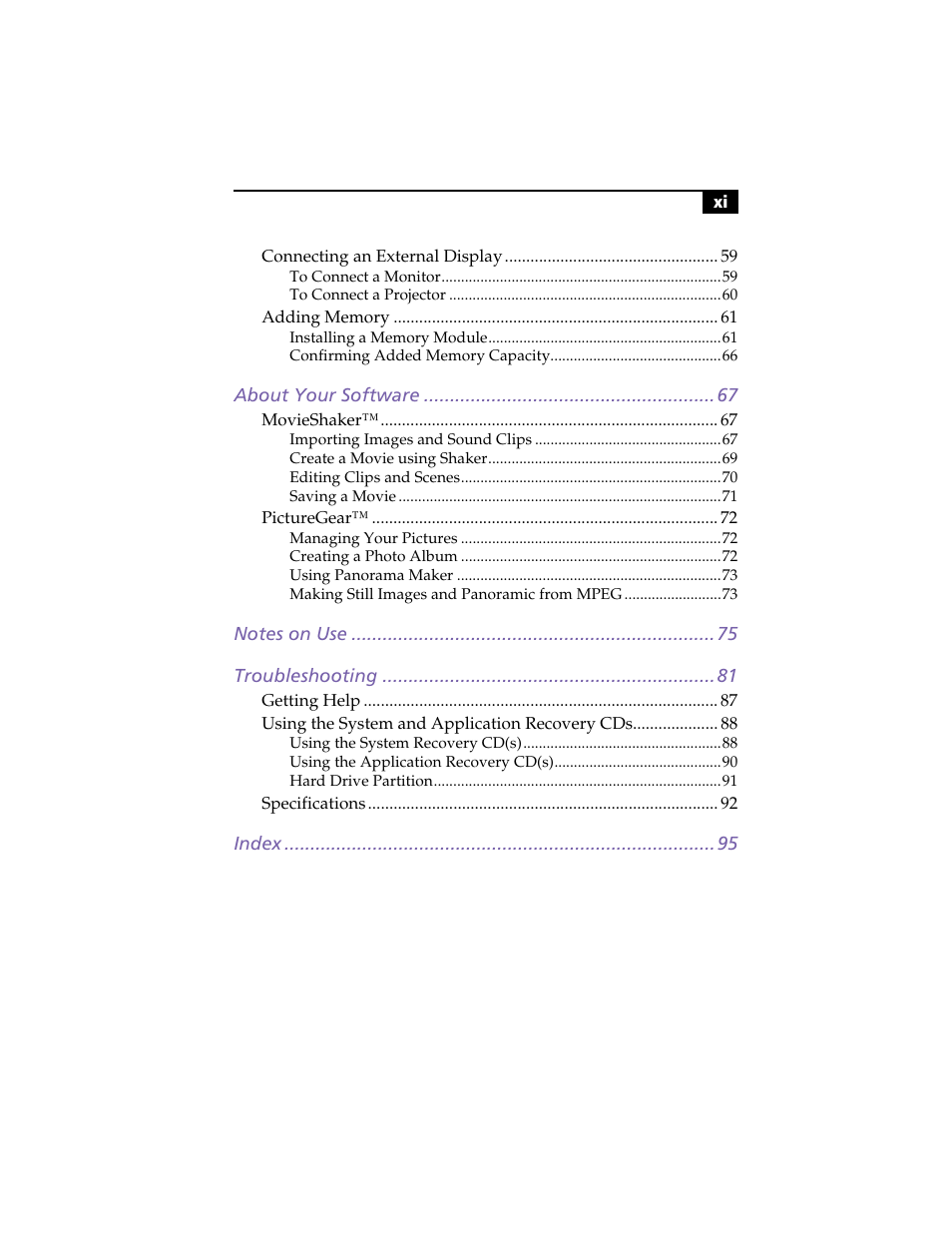 Sony PCG-SR5K User Manual | Page 11 / 110
