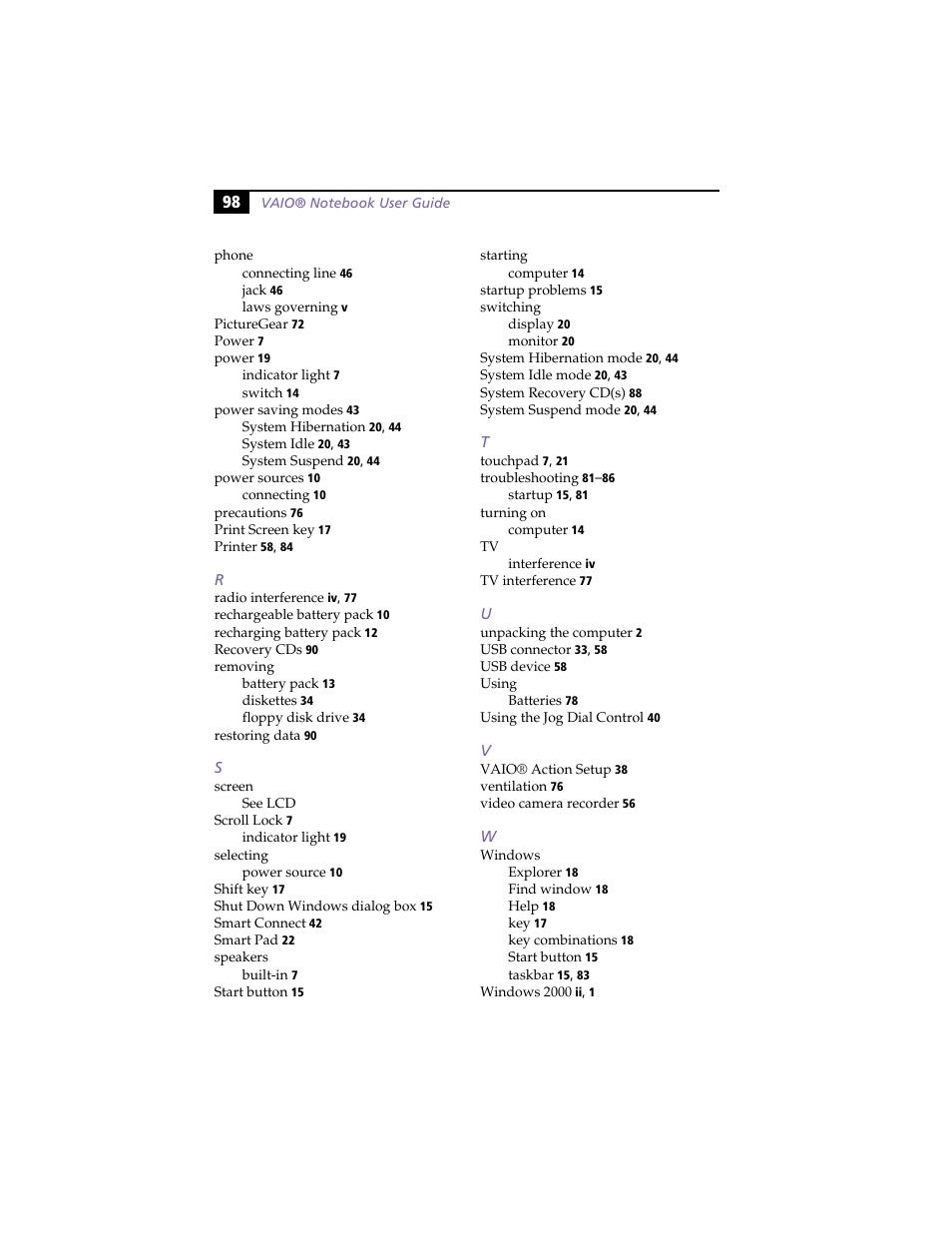 Sony PCG-SR5K User Manual | Page 110 / 110