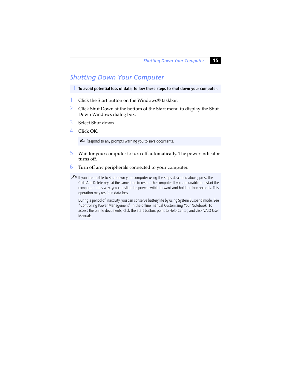Shutting down your computer | Sony PCG-SR5K User Manual | Page 27 / 110