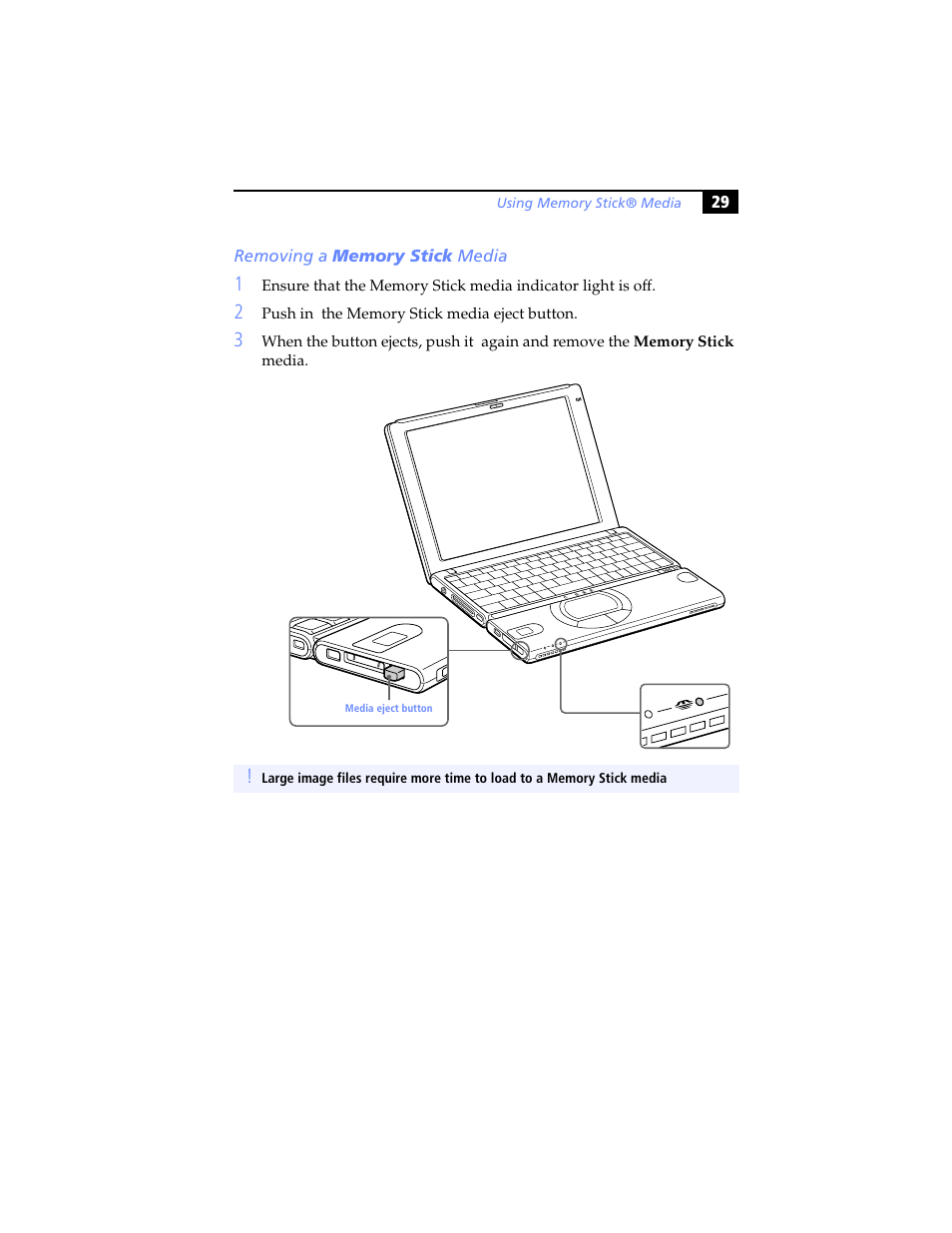 Removing a memory stick media | Sony PCG-SR5K User Manual | Page 41 / 110