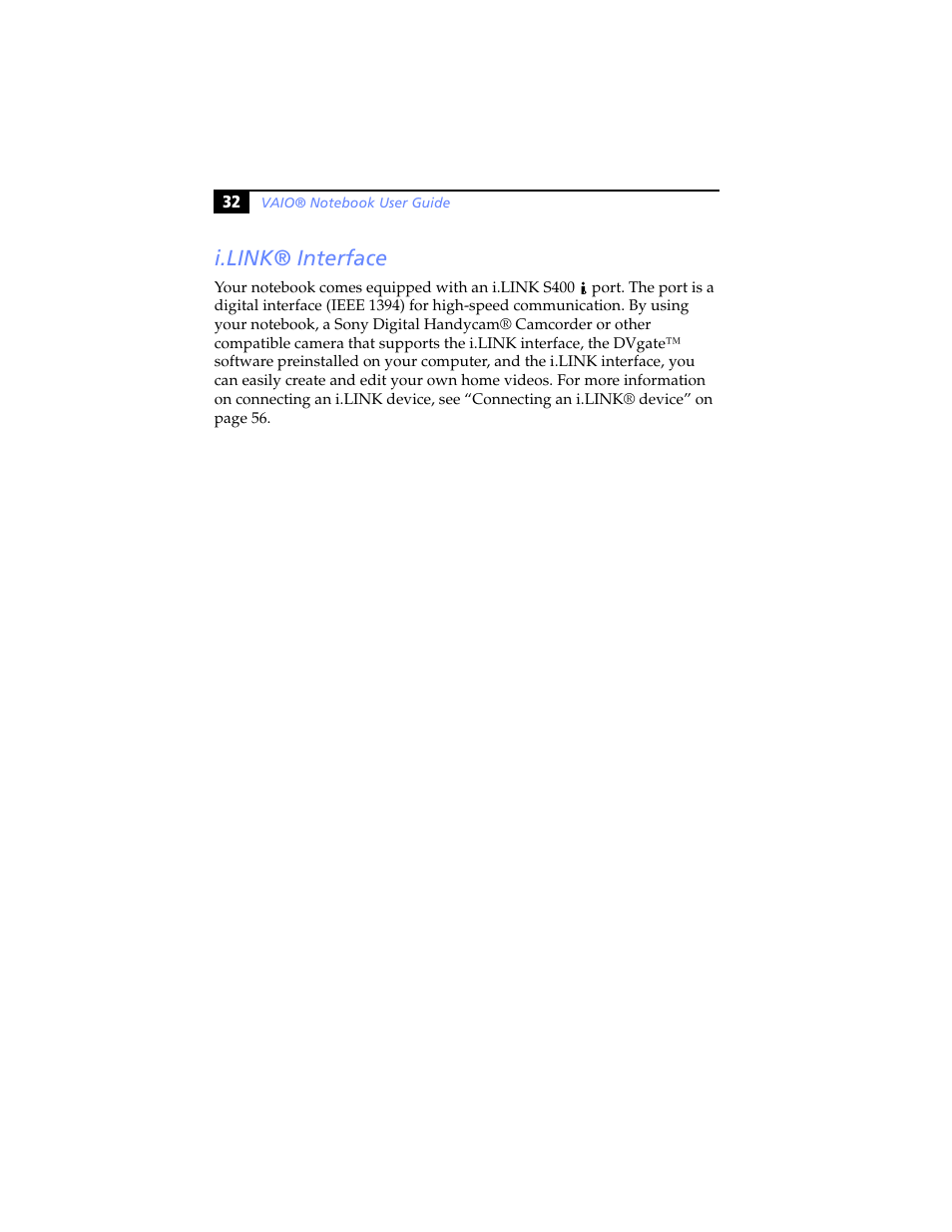 I.link® interface | Sony PCG-SR5K User Manual | Page 44 / 110