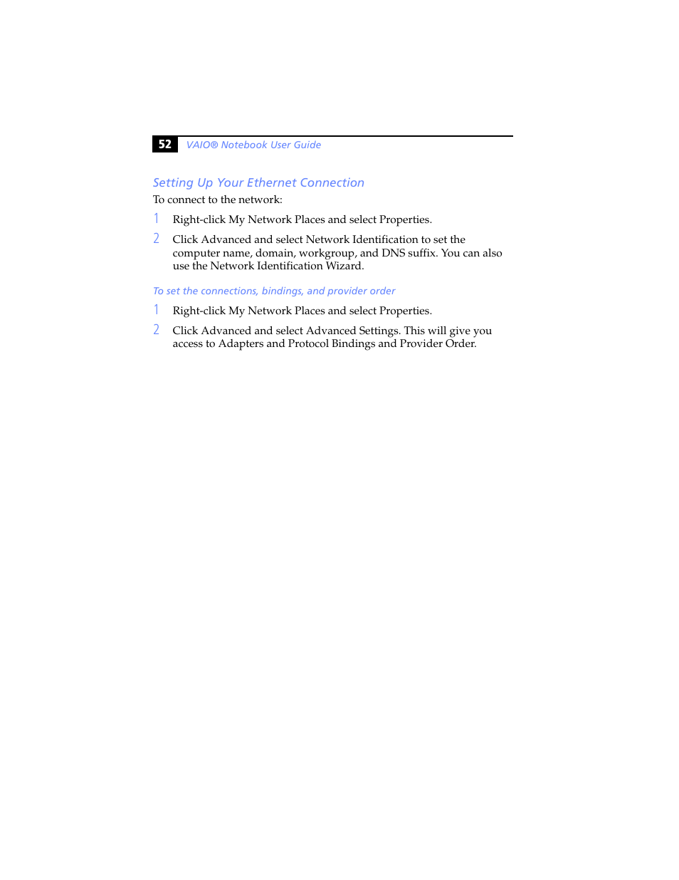 Setting up your ethernet connection | Sony PCG-SR5K User Manual | Page 64 / 110