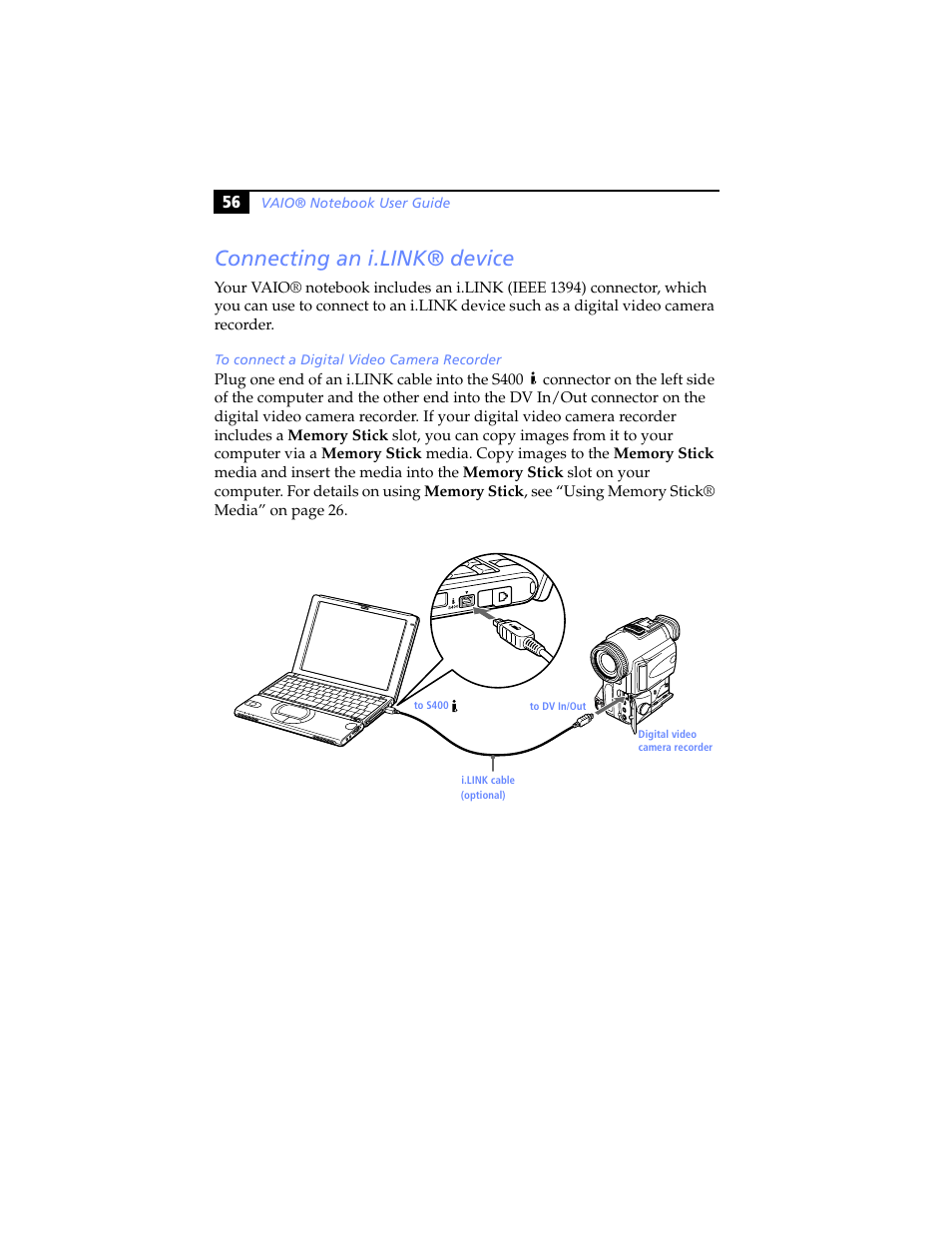 Connecting an i.link® device | Sony PCG-SR5K User Manual | Page 68 / 110