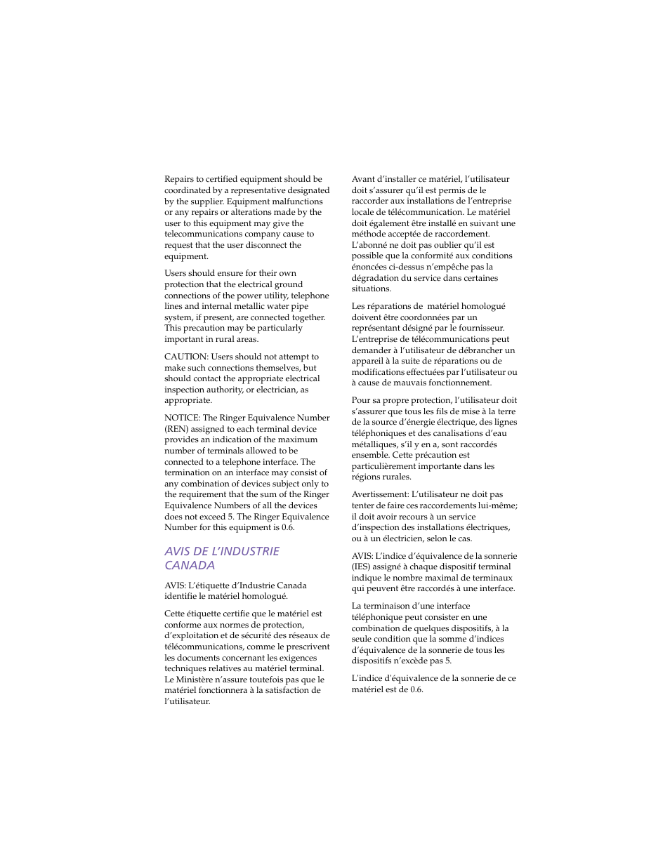 Avis de lindustrie canada | Sony PCG-SR5K User Manual | Page 7 / 110