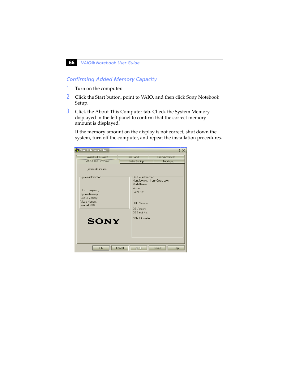 Confirming added memory capacity | Sony PCG-SR5K User Manual | Page 78 / 110