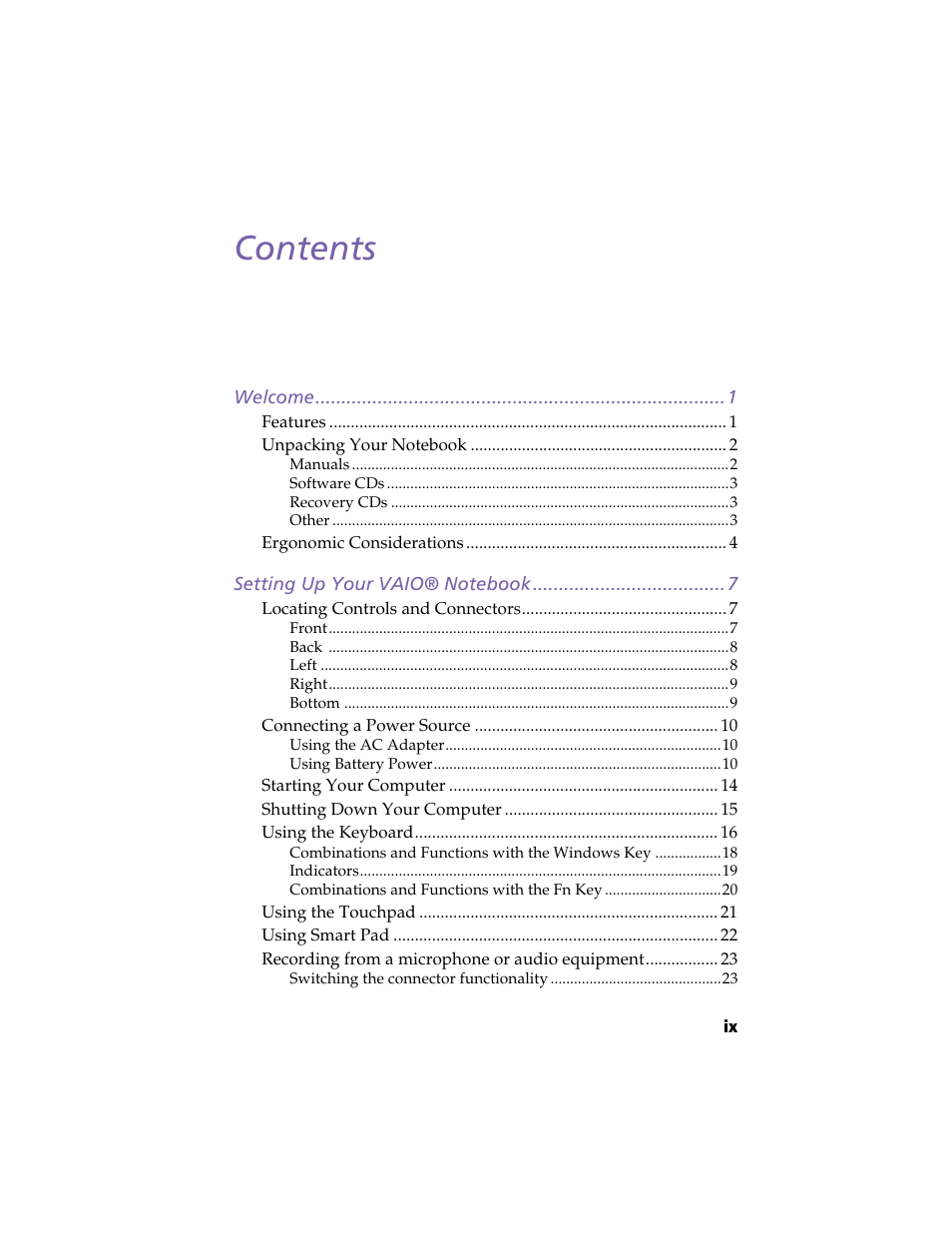 Sony PCG-SR5K User Manual | Page 9 / 110