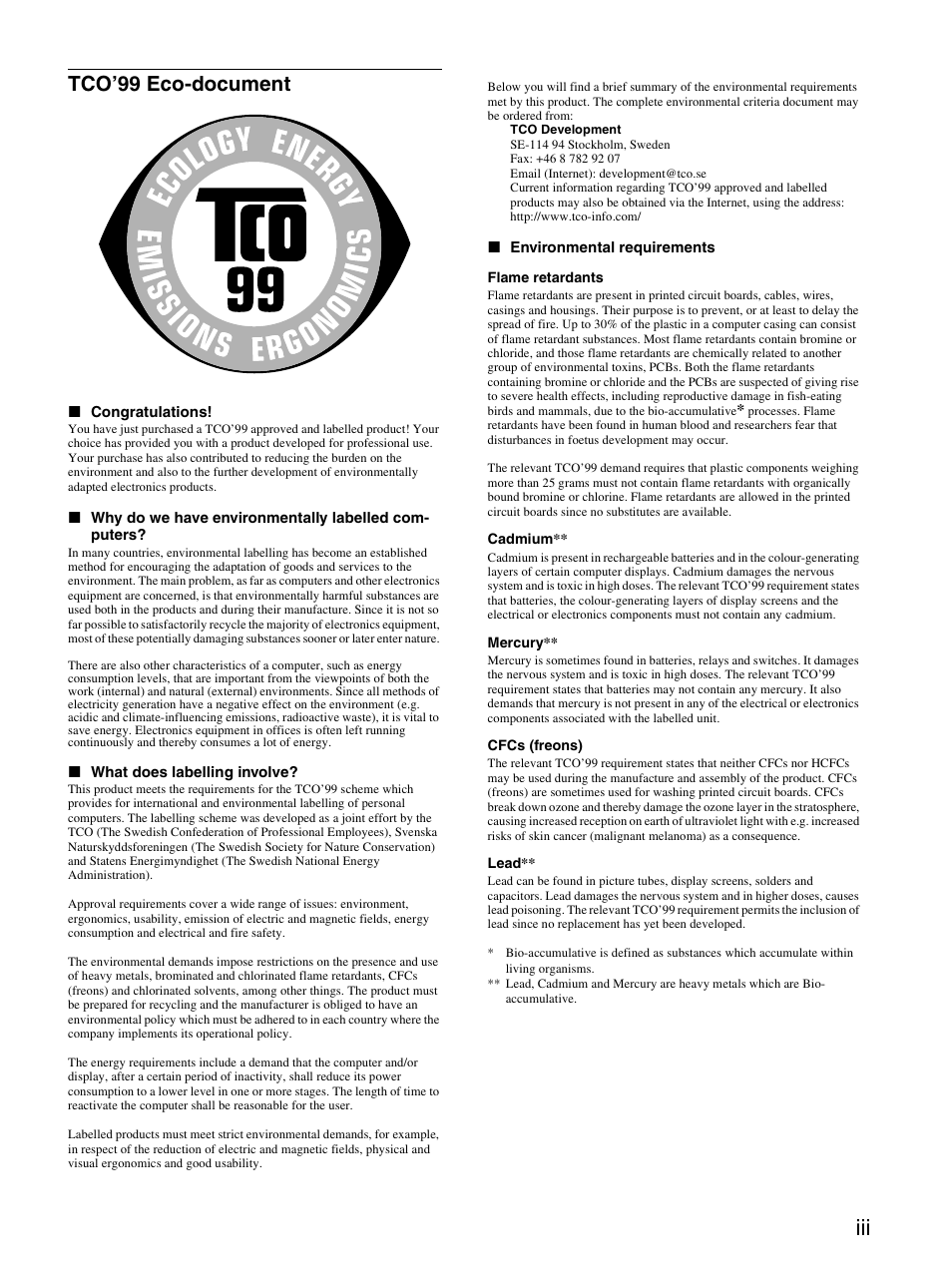 Tco’99 eco-document | Sony SDM-S93 User Manual | Page 22 / 22