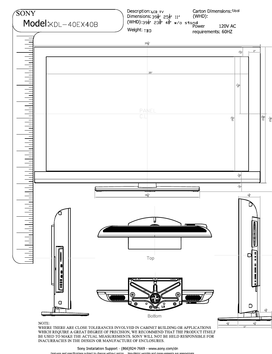 Sony KDL-40EX40B User Manual | 2 pages