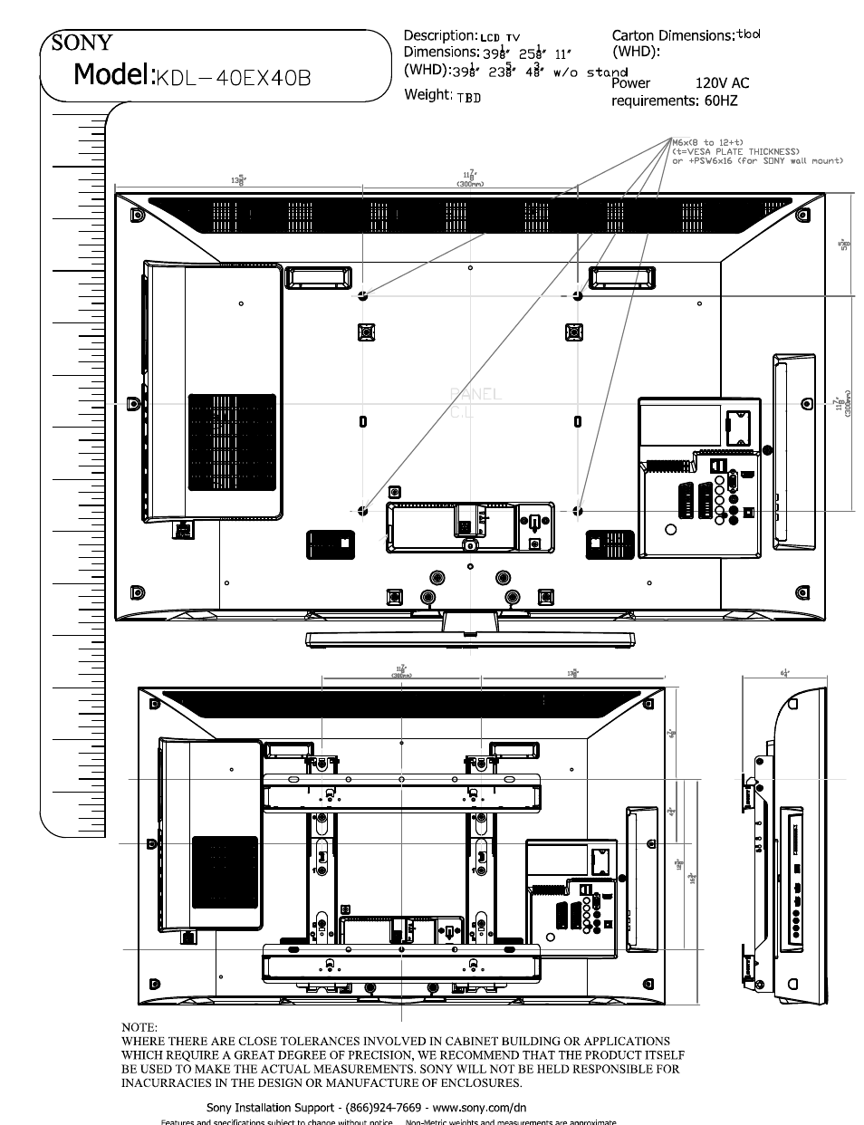 Sony, Model :kdl-4oex4ob, Model | Sony KDL-40EX40B User Manual | Page 2 / 2
