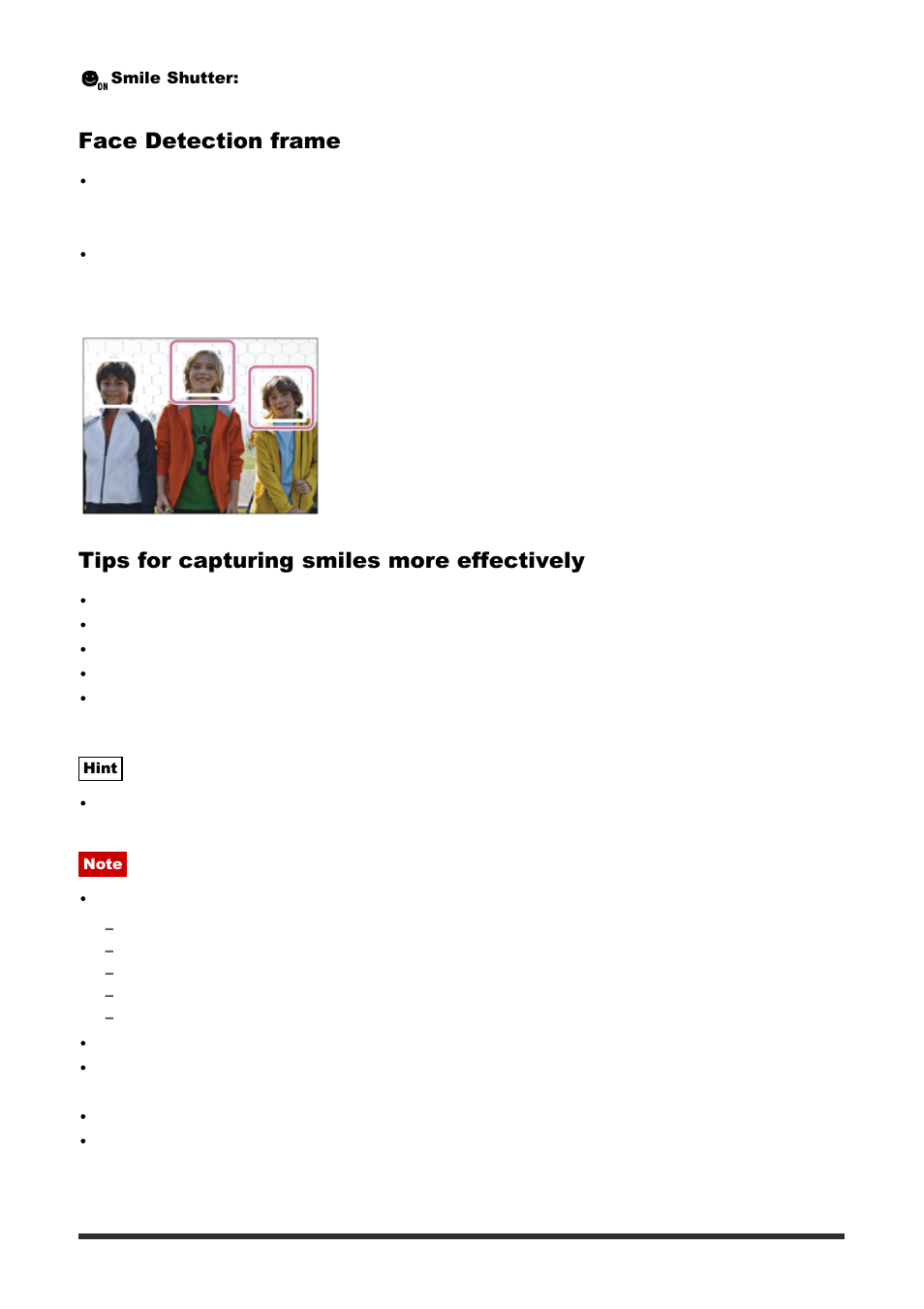 Soft skin effect (still image) [148, Face detection frame, Tips for capturing smiles more effectively | Sony ILCA-77M2 User Manual | Page 119 / 205