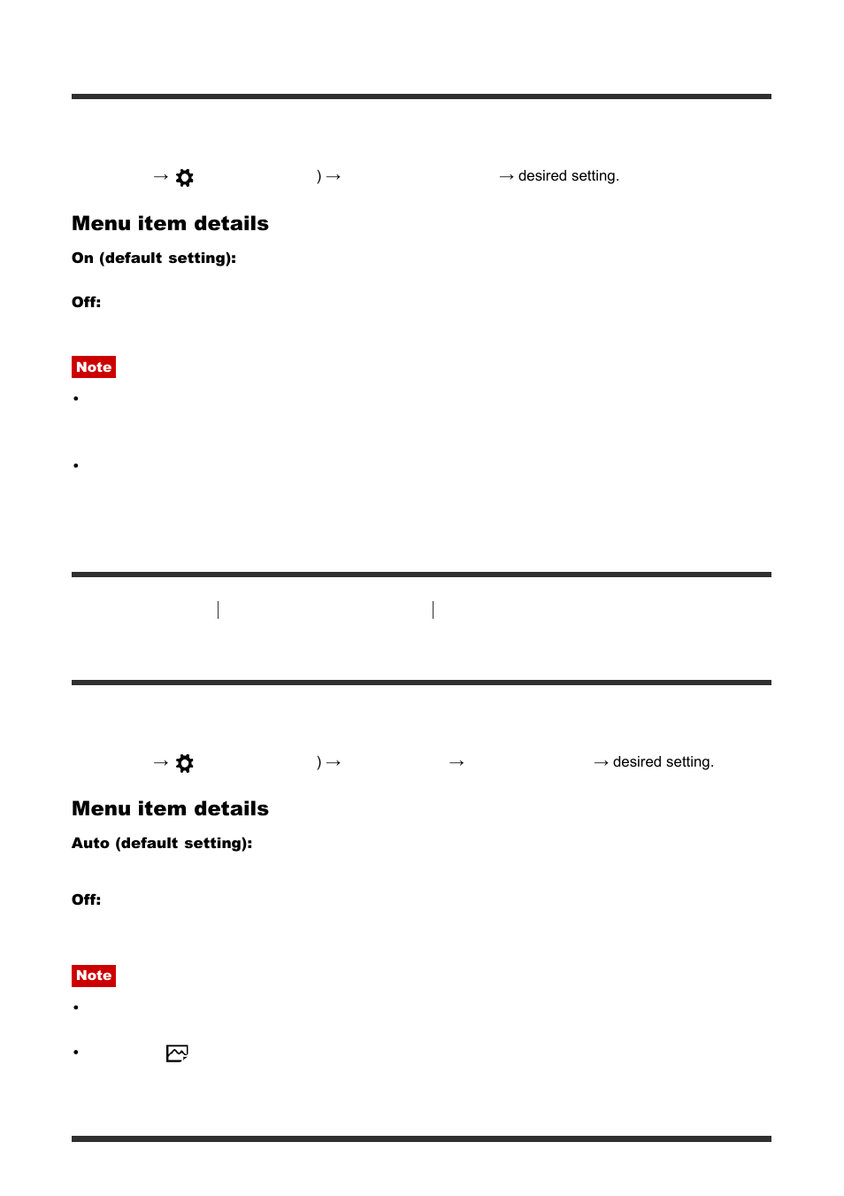 Superior auto (image extraction) [165, Superior auto (cont. shooting) [166, E-front curtain shut | Superior auto (image extraction), Menu item details | Sony ILCA-77M2 User Manual | Page 128 / 205