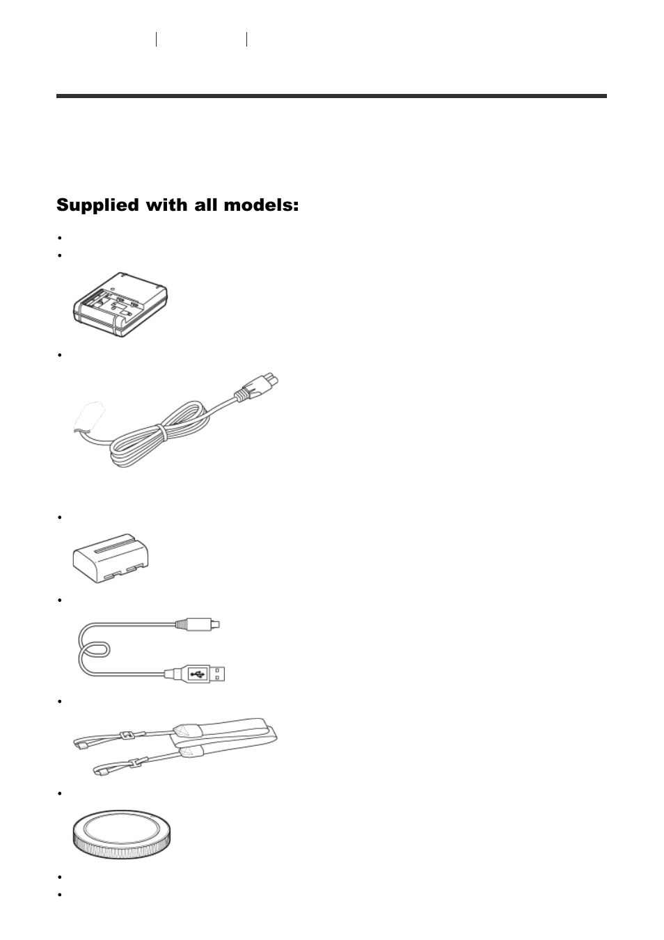 Checking the camera and the supplied items, Supplied with all models | Sony ILCA-77M2 User Manual | Page 15 / 205