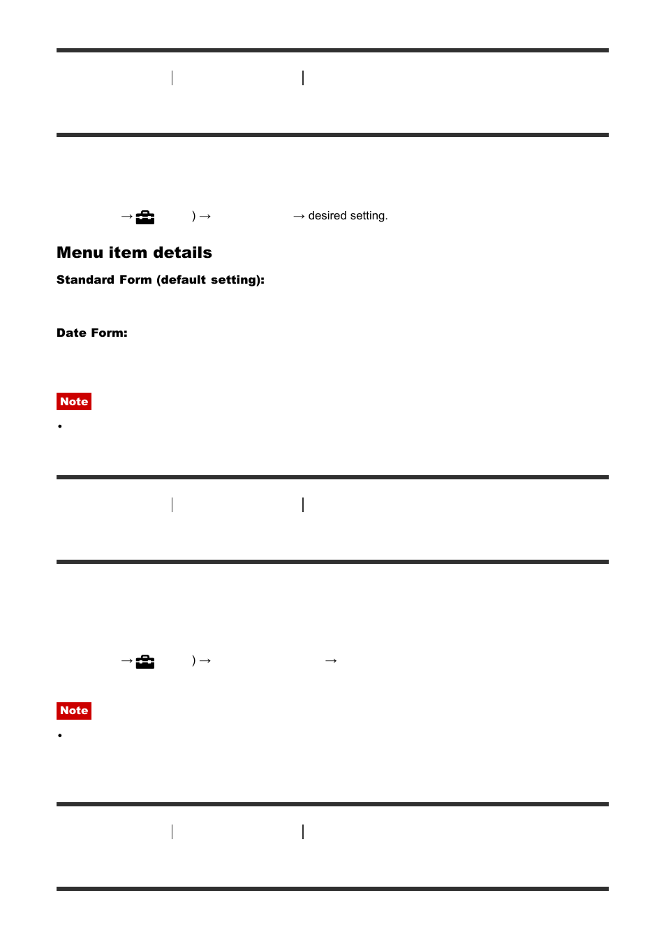 Recover image db [218, Display media info. [219, Folder name | Recover image db, Display media info, Menu item details | Sony ILCA-77M2 User Manual | Page 155 / 205