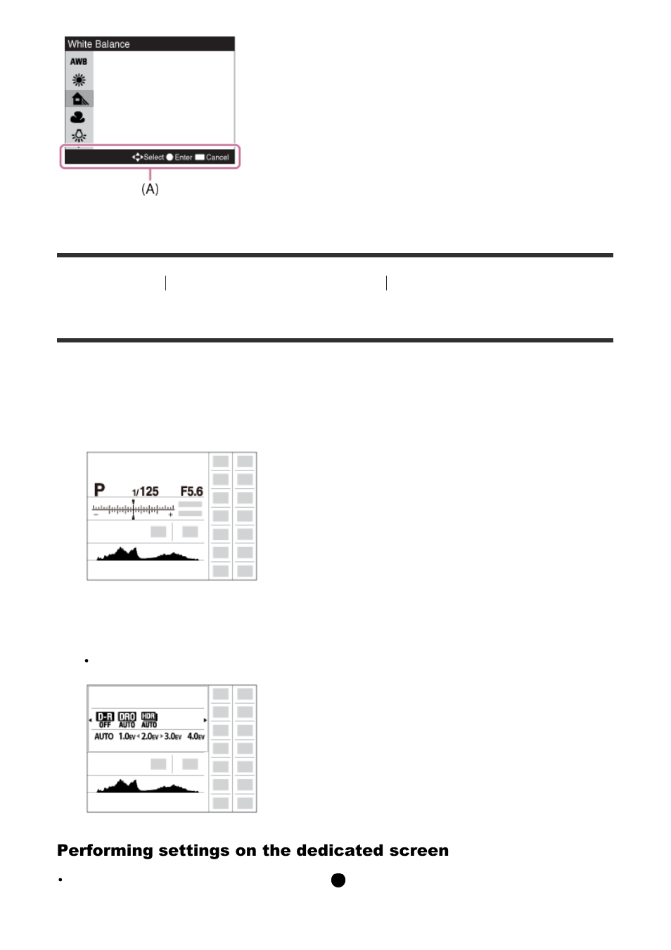 Using the "quick navi" [29, Using the "quick navi, Performing settings on the dedicated screen | Sony ILCA-77M2 User Manual | Page 43 / 205