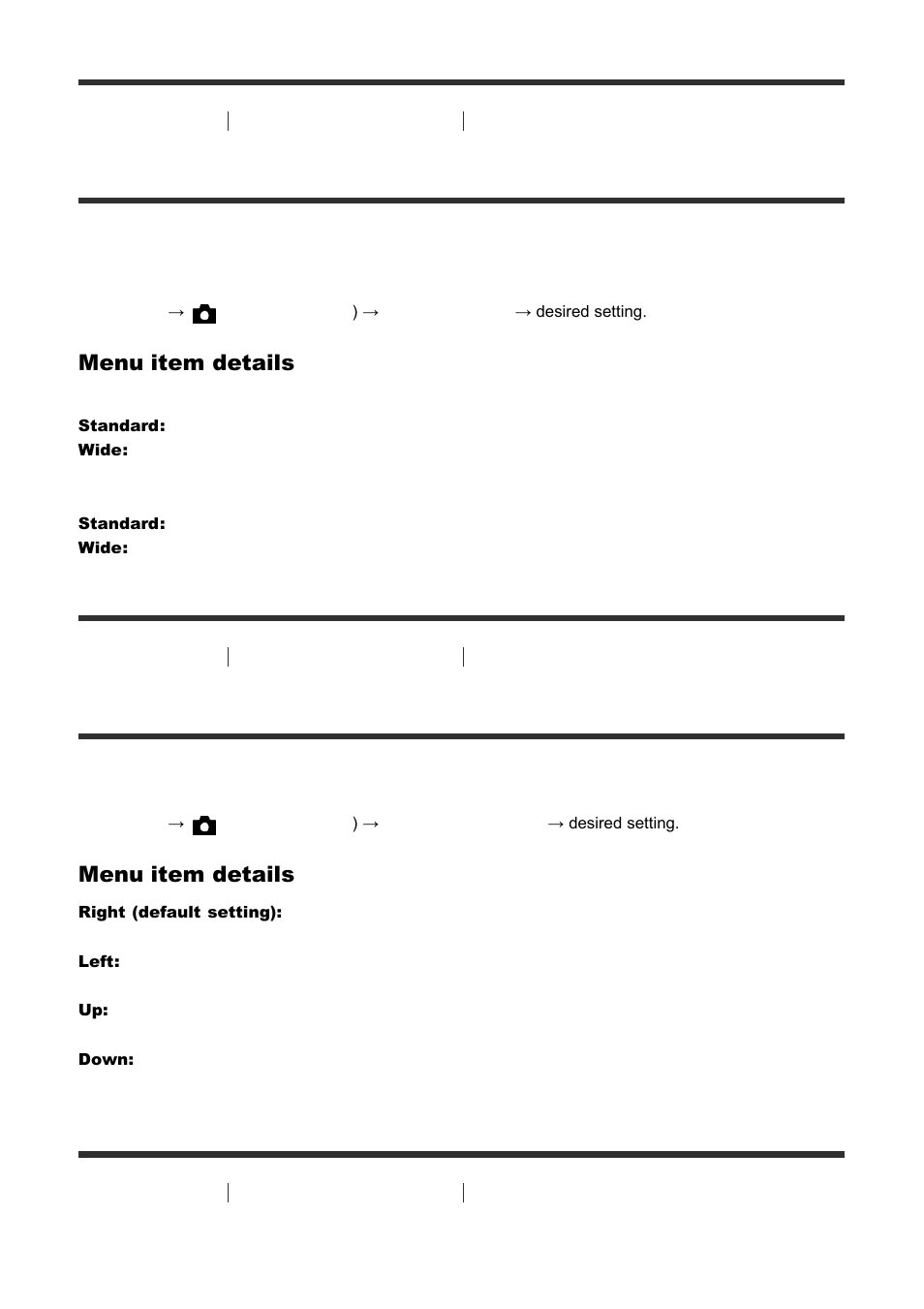 Panorama: size [64, Panorama: direction [65, Panorama: size | Panorama: direction | Sony ILCA-77M2 User Manual | Page 71 / 205